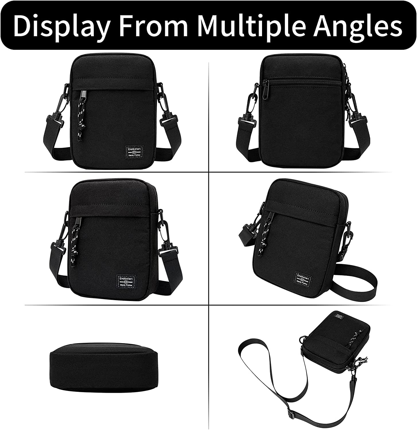 Vaupan Small Crossbody Bag Shoulder Bag for Men, Women Mini Messenger Bag Water Resistant Satchel Bag for School Work Travel Business (Black) - Blue image number 7