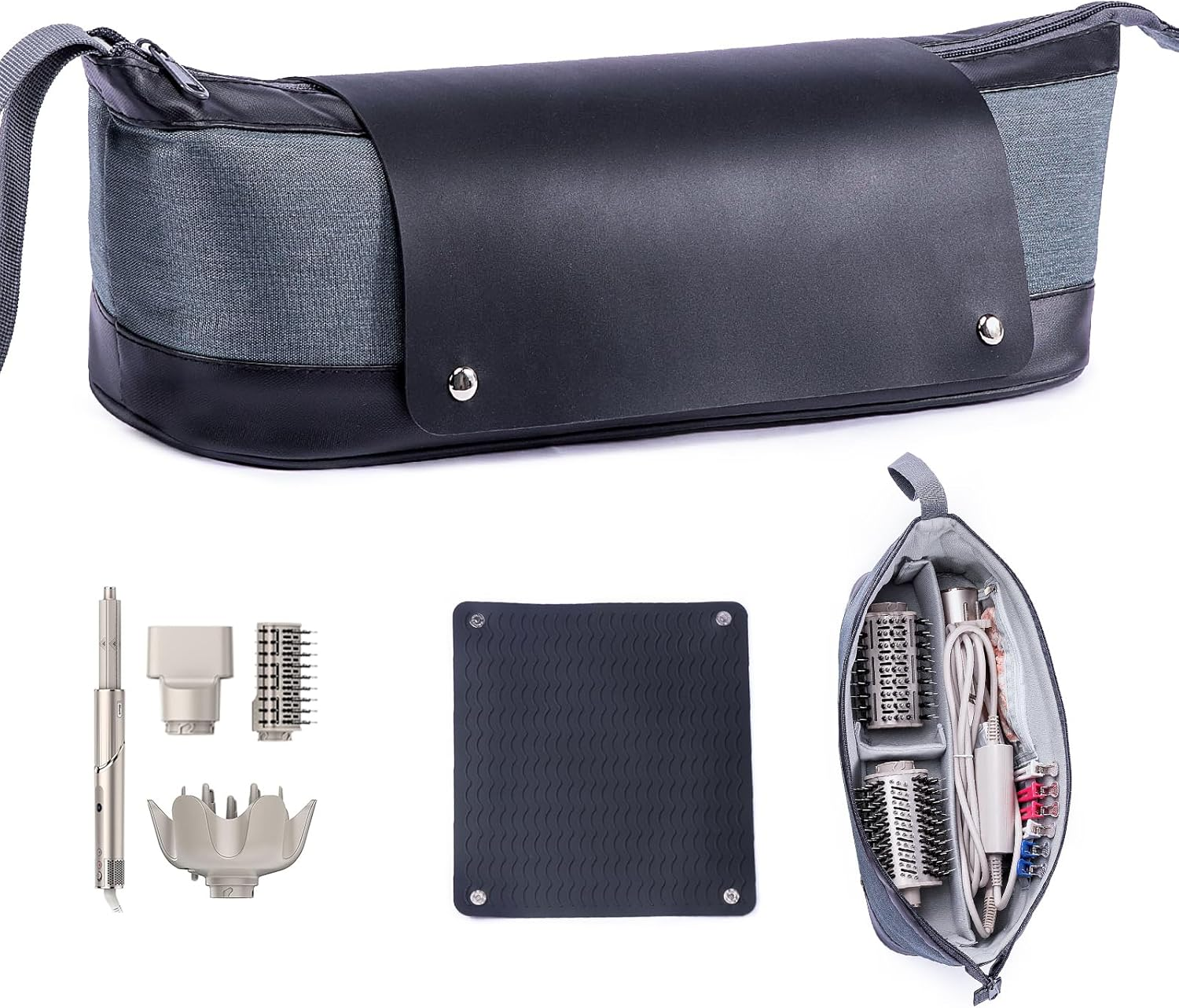 ELCUPA 2IN1 Hair Tools Travel Bag with Removable Heat Resistant Mat Curling Iron Travel Case, Hair Dryer Organizer for Flat Irons, Straighteners and Haircare Accessories, Hot Tools Travel Bag Hair