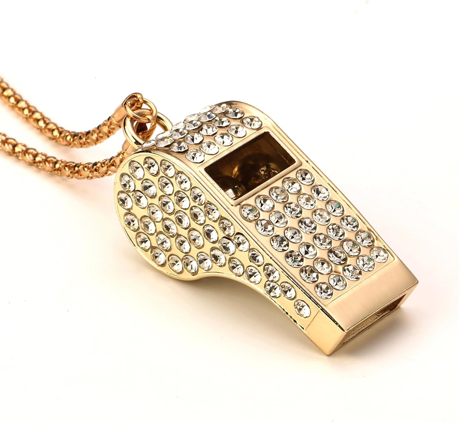 Unisonpet Whistle, Metal Crystal Rhinestone Whistle, Bling Whistle, Shining Whistle with Chain for Referees, Coaches, Teachers, Polices, Training (Gold)