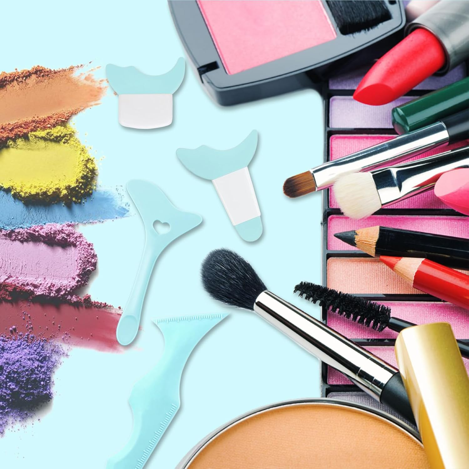 Eyeliner Stencils Tool Kit, 4Pcs Wing Tips, Eyeshadow Baffle, Eyeliner Aid for Beginners & Makeup Masters - Blue