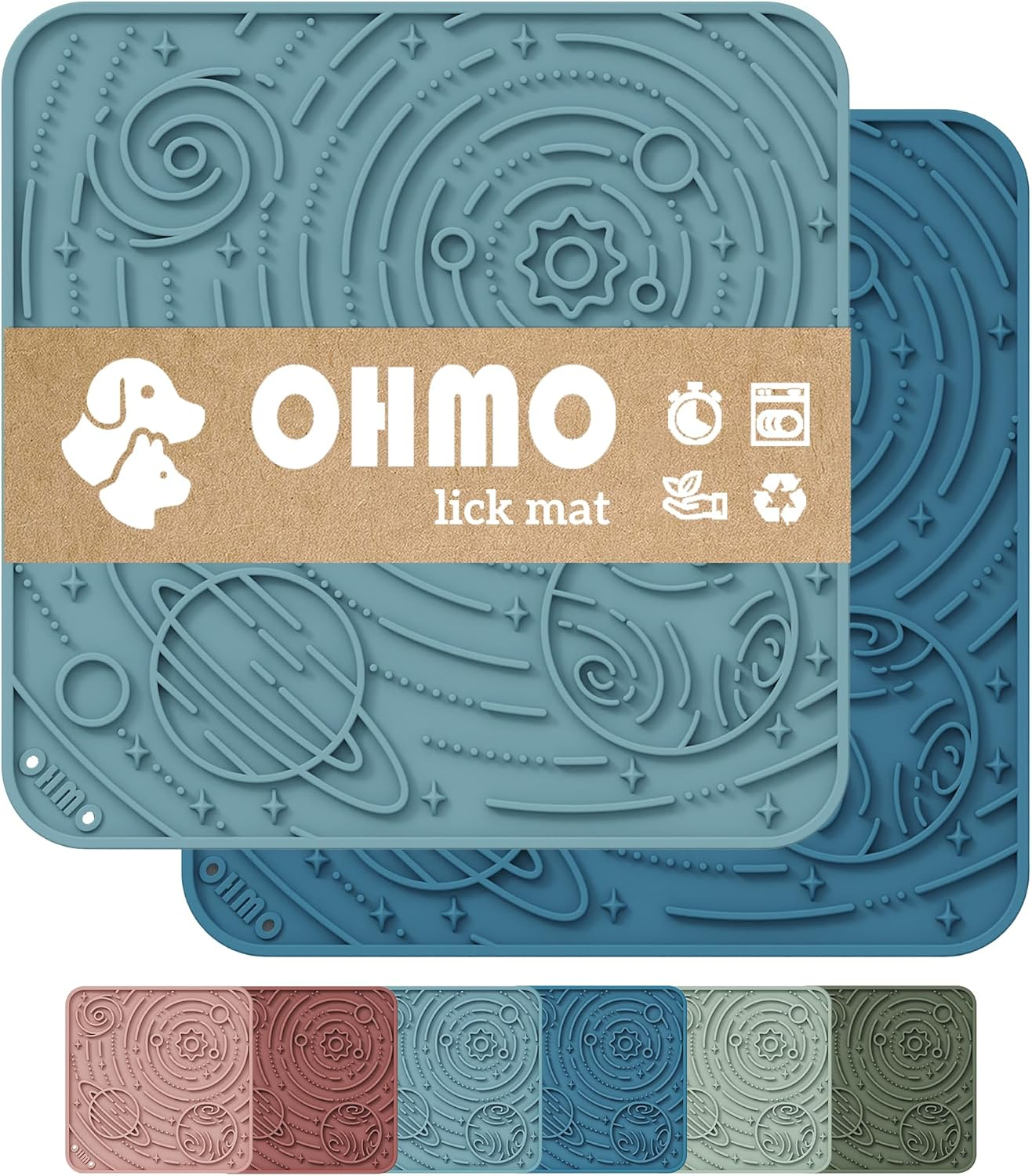 OHMO Lick Mat for Dogs and Cats(Small, Camo&Light Green, 2Pcs) Enrichment Accessories Toy Space Star Easy Clean Pet Slow Feeder/Suction Cups, Licking Pad for Anxiety Relief and Boredom Reduction