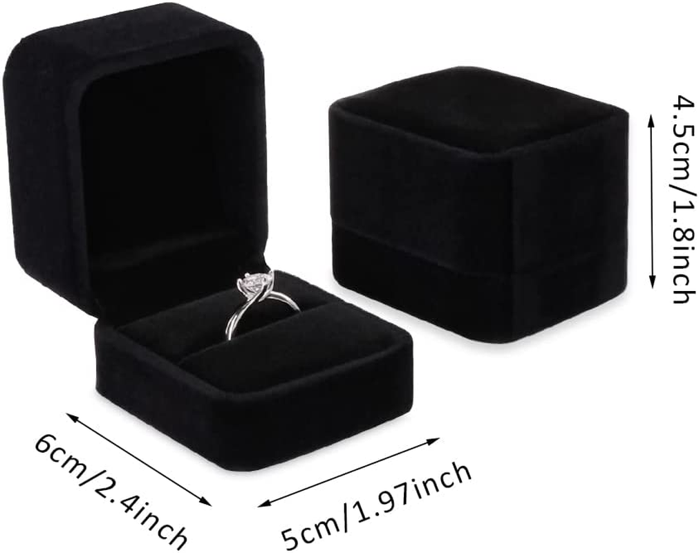 Isuperb Set of 2 Unit Classic Velvet Couple Ring Box Earring Jewelry Case Gift Boxes 2.2X1.9X1.6 Inch - 2Pcs Double Ring Box image number 7