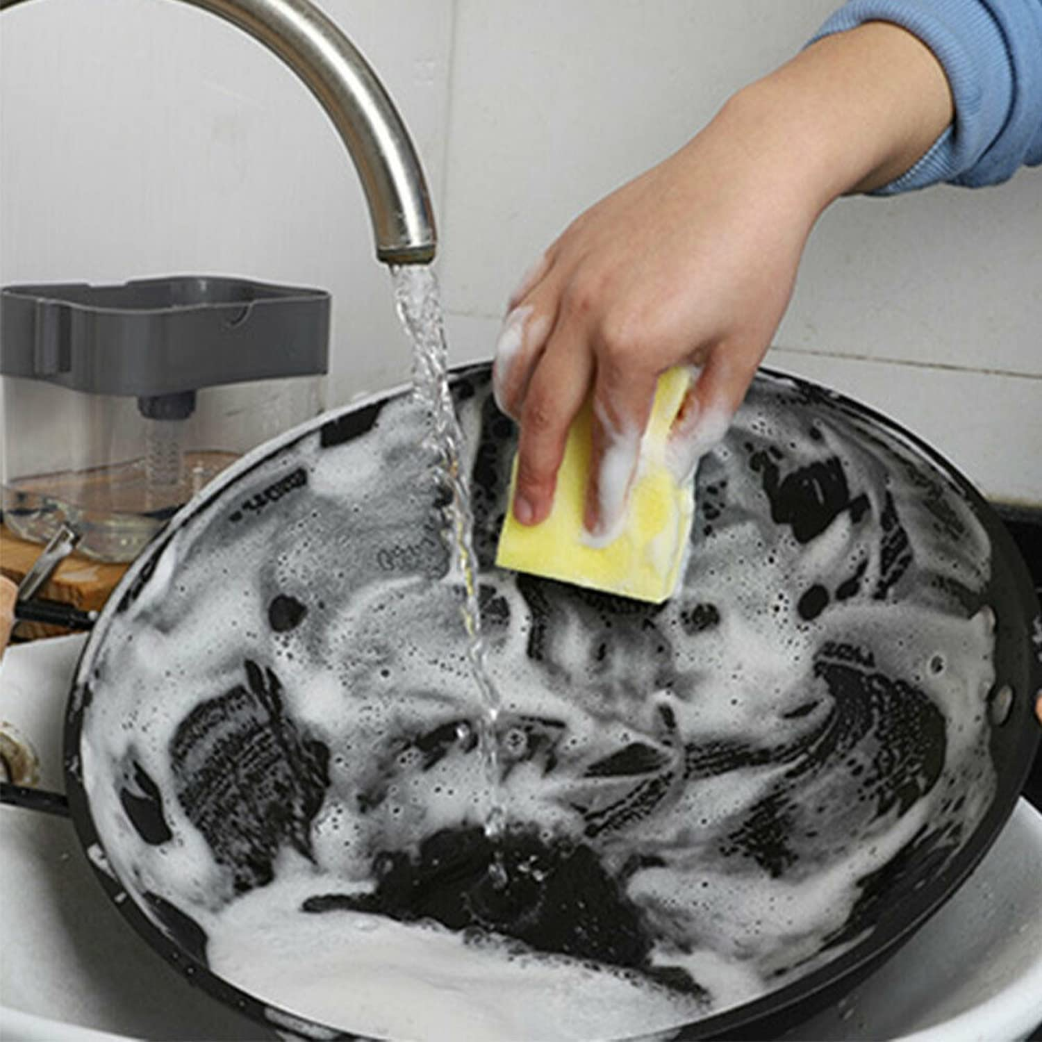 Yotsuba Dish Soap Dispenser for Kitchen, 2 in 1 Soap Dispenser and Sponge Holder, Dishwashing Liquid Dispenser, Kitchen Sink Washing Cleaning Tool image number 2