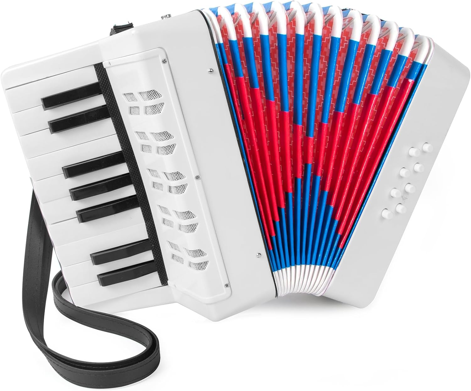 Accordion, 17 Keys Piano Accordion for Kids 8 Bass with Straps for Beginners Student Educational Musical Instrument (White)