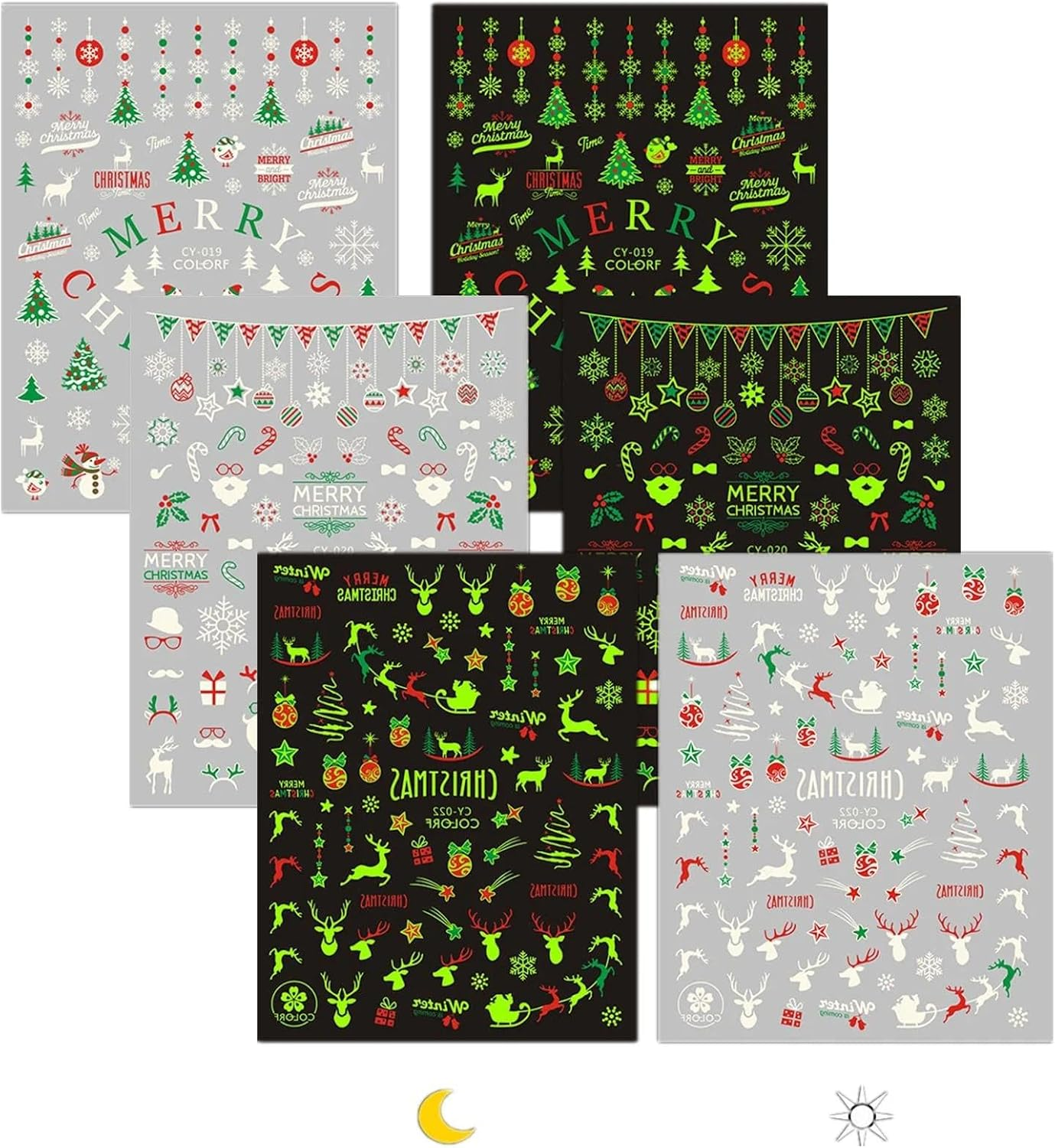 Luminous Christmas Nail Stickers, Glow in the Dark Nail Art Designs for Festive Nails, 3D Self-Adhesive Nail Decals for Women and Girls - 9 Sheets, Abvian image number 4