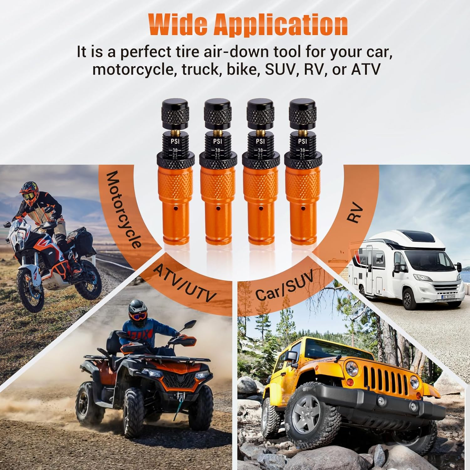 Krimocy Automatic Tire Deflator Kit 10-30 PSI, Adjustable Tyre Deflator Valve, 4 Pcs Screw-On Air down Tyre Tool for 4X4 4Wd Car Trucks Rvs Utvs image number 2