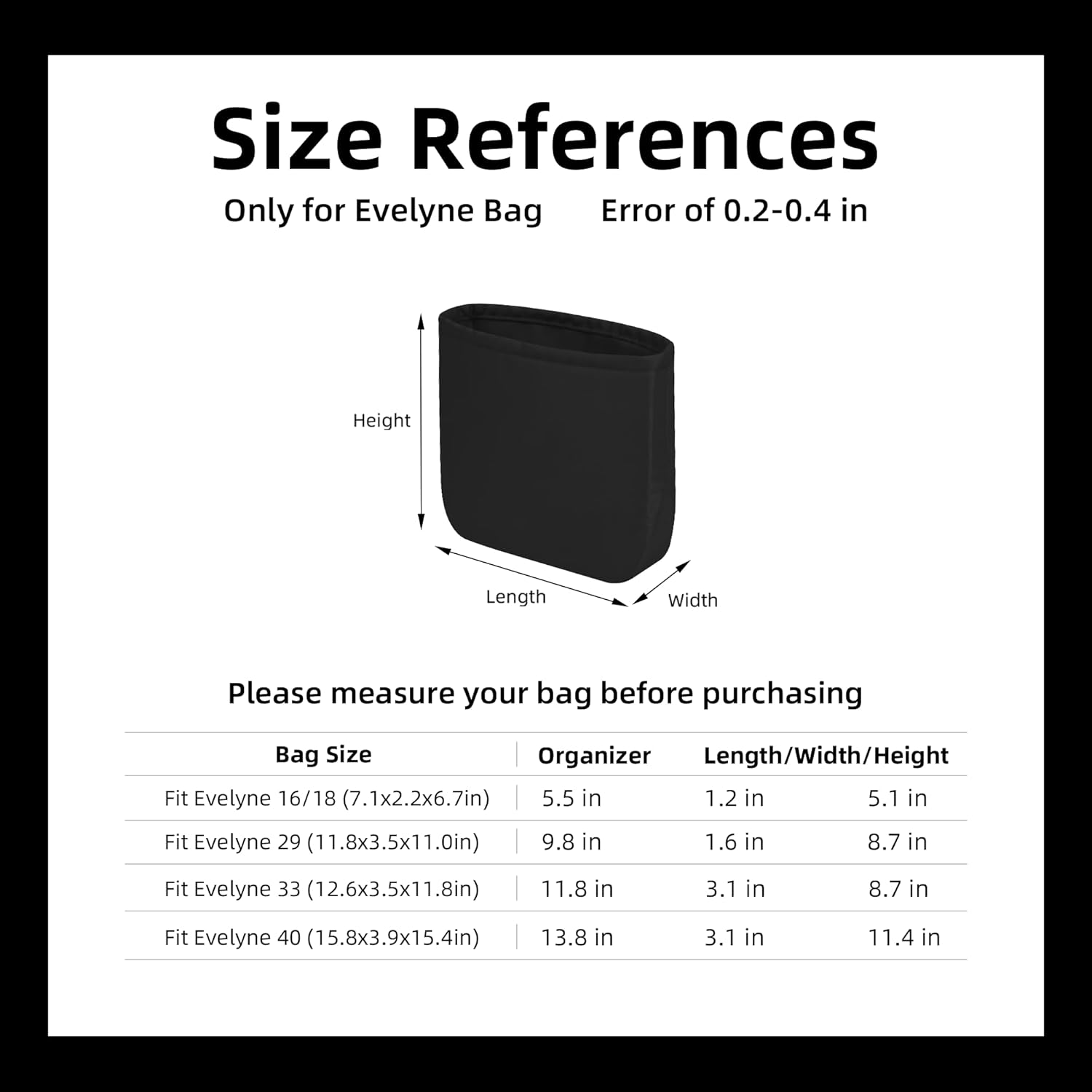 DGAZ Silky Purse Organizer Insert Fits Evelyne TPM/PM/GM/TGM Bags, Luxury Handbag & Tote Organizer, Simplicity Bag Organizer（Black, PM, 29） image number 2
