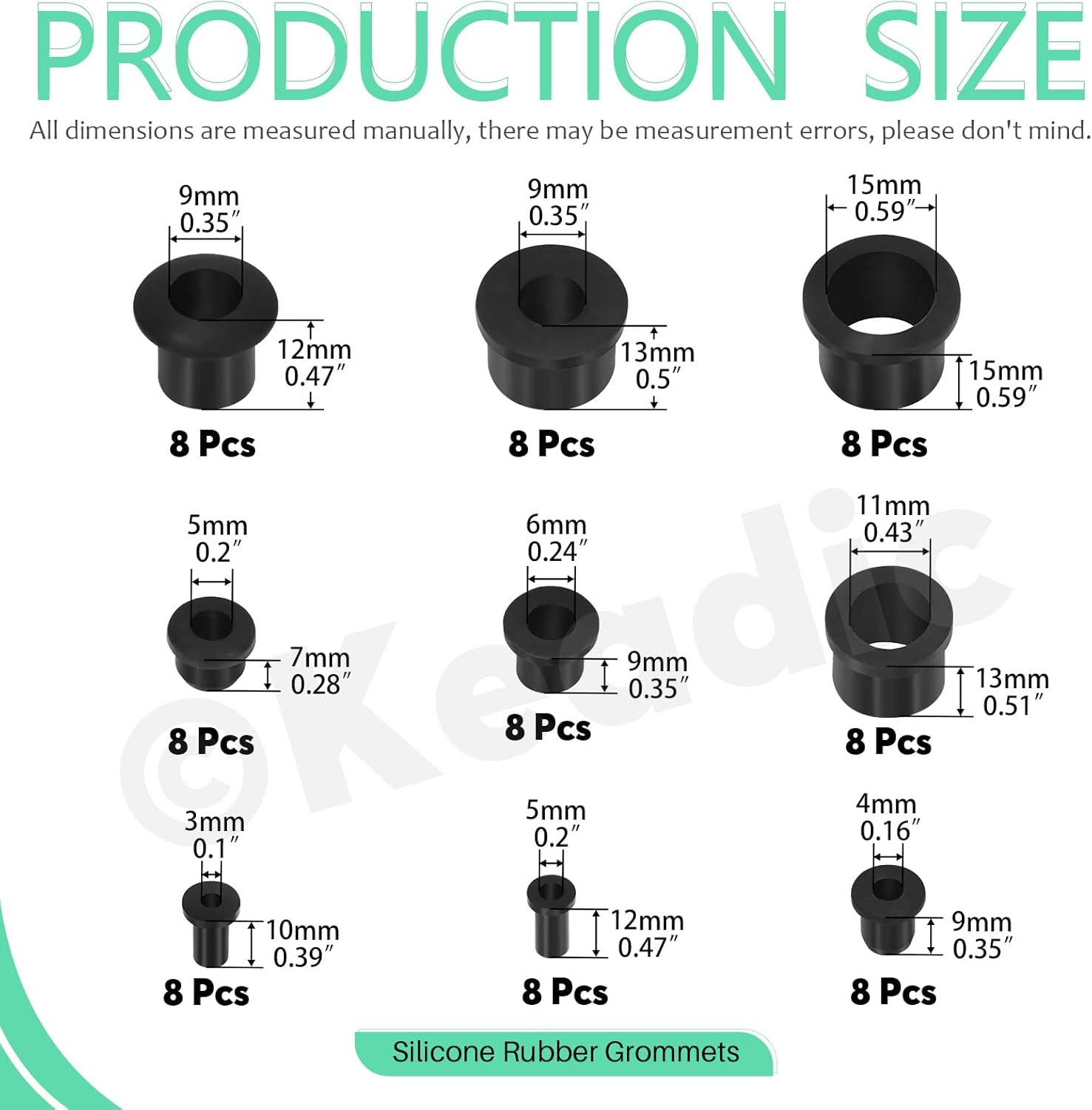 Keadic 72Pcs 9 Sizes Silicone Rubber T-Type Grommets Assortment Set, Hole Firewall Wire Cable Hole Plugs for Water Pipe, Tubing, Hydroponic, Irrigation, Desk image number 1