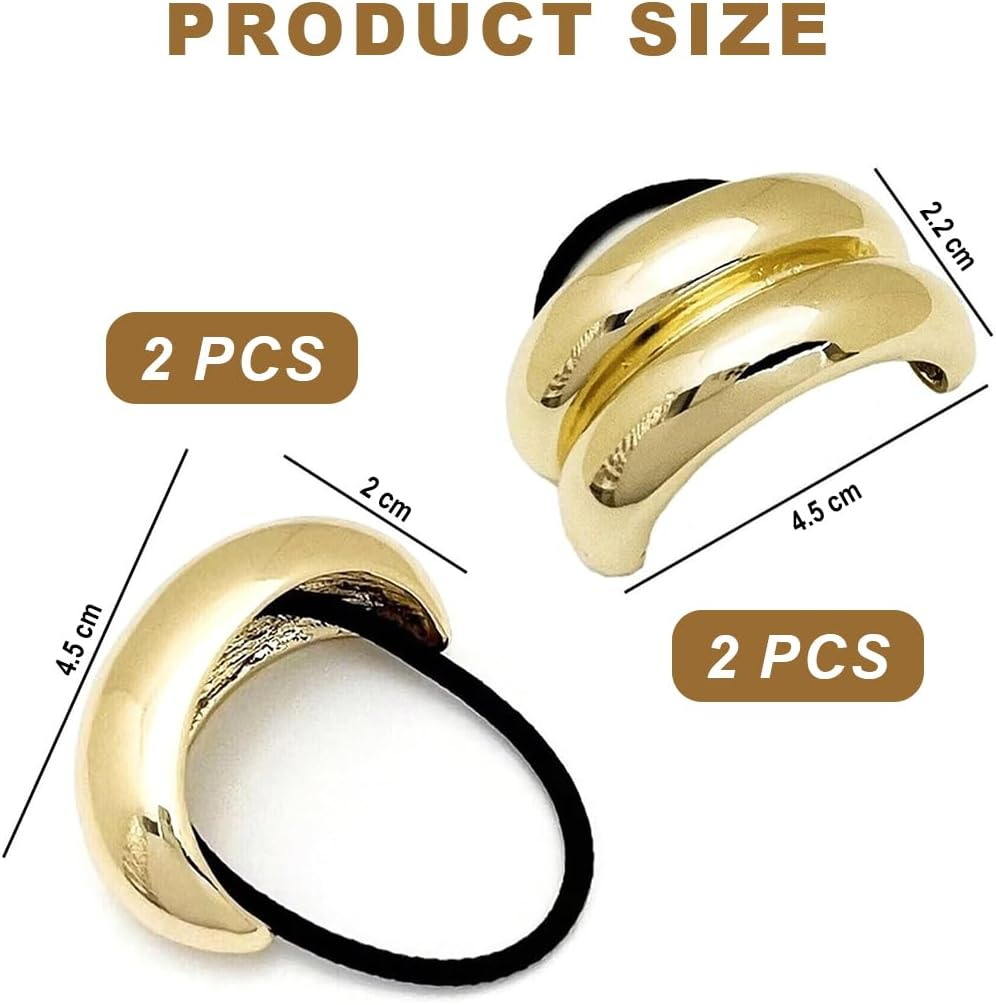 VIVIIHOO Pack of 4 Elastic Hair Bands Hair Accessories Women &ndash; Golden Metal Hair Bobbles for Women and Girls &ndash; Black Hair Scrunchie Gold &ndash; Thick Thin Curly &ndash; Gift Idea image number 4