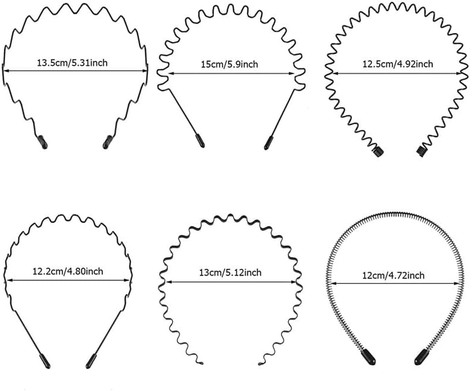 Unisex Black Elastic Non,Slip Metal Wavy Headbands for Men, Ideal for Outdoor Sports, Hair Accessories(6Pcs) image number 2