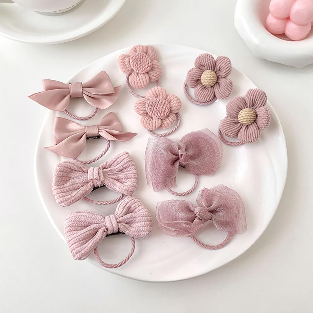 10Pcs Cute Pink Bow Hair Ties - Elastic Bowknot Ribbon Ponytail Holders, Rubber Hair Accessories for Toddlers, Baby Girls, and Kids image number 6