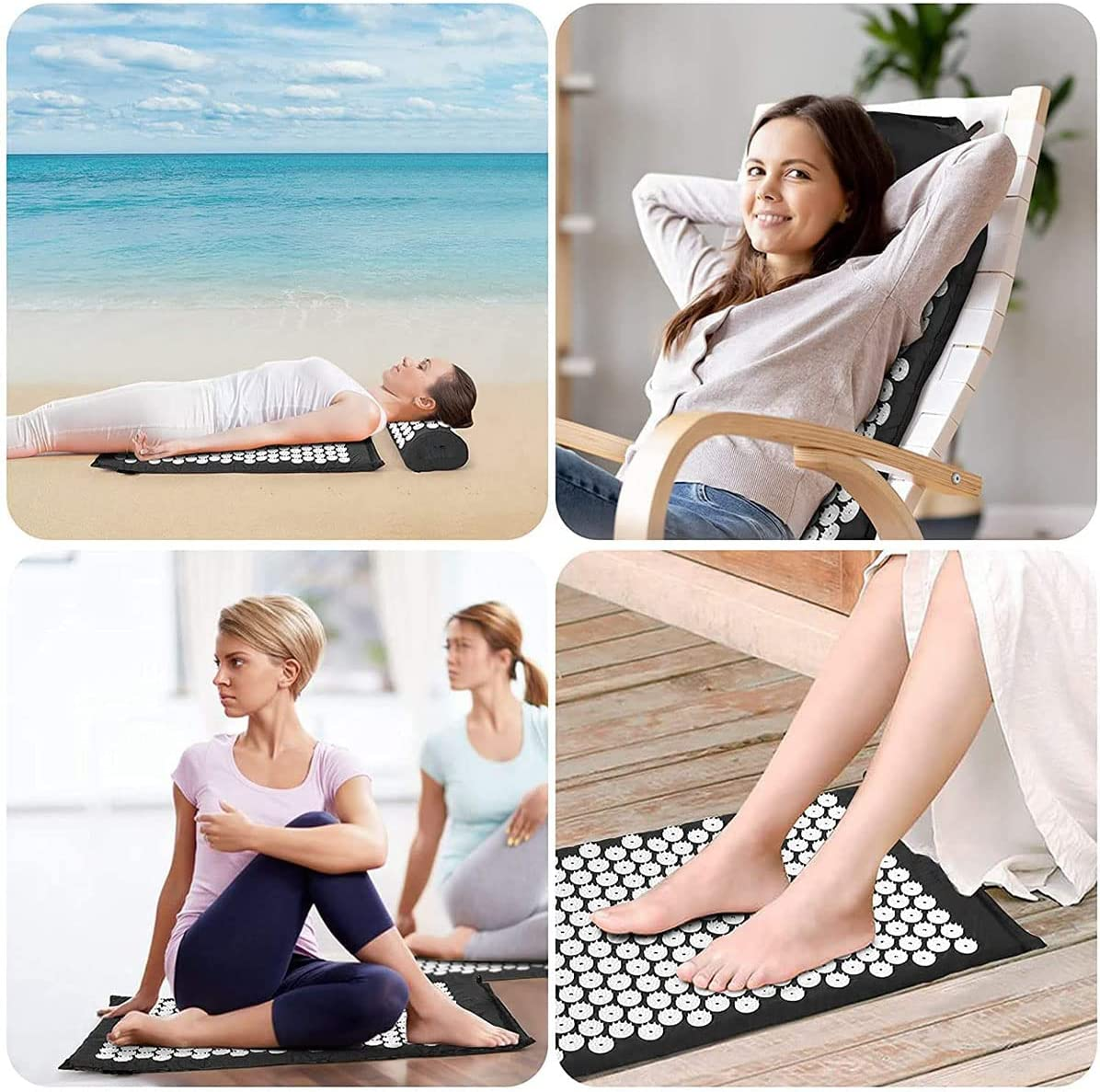 Acupressure Mat and Pillow Set with Bag - Large Size 28.7 X 16.5 Inch Massage Accupressure Body Mat - Naturally Relax Back, Neck and Feet Muscles - Helps Relieve Back, Neck Pain, Sciatica(Black) image number 4