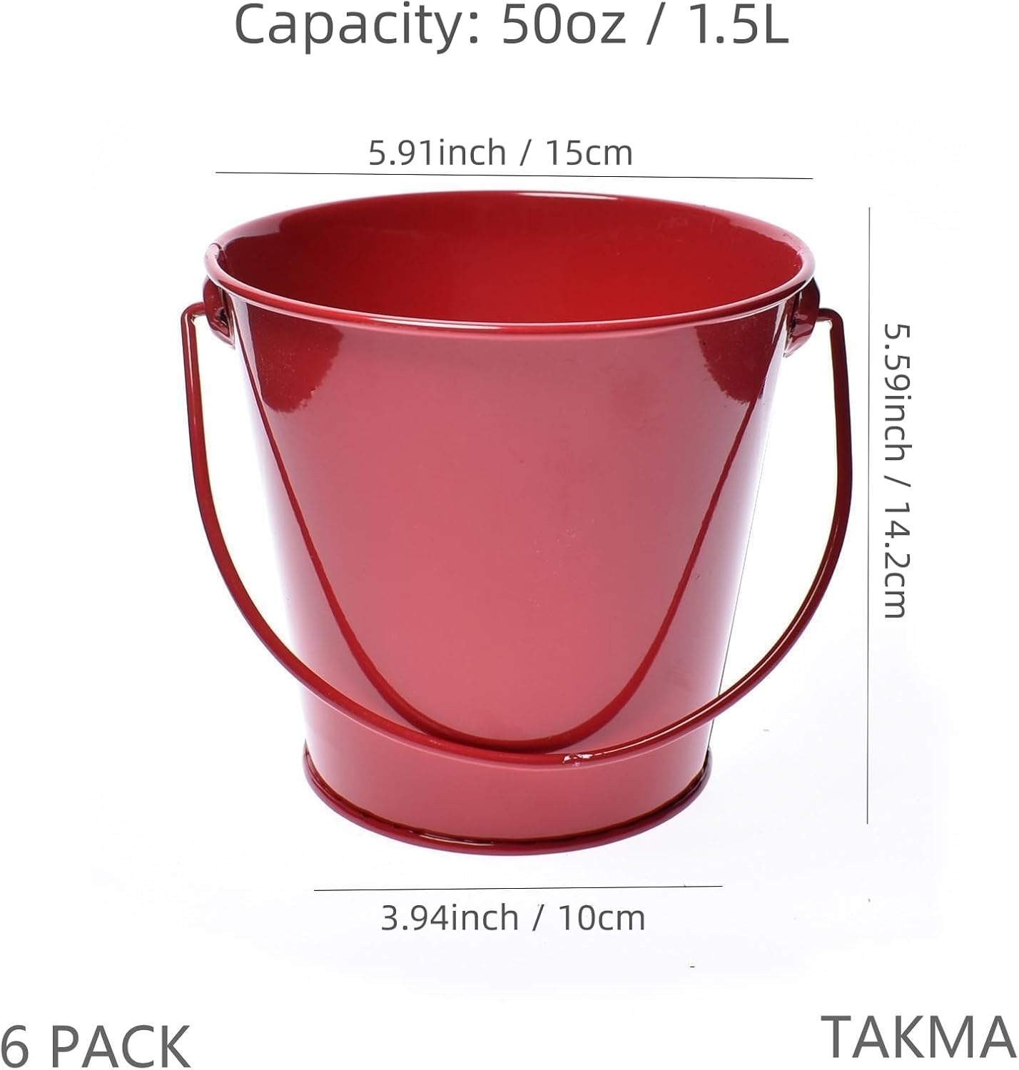 Colored Metal Buckets with Handle, 6 Pack 5.91 Inch Galvanized Iron Pail Bucket for Kids,Classroom,Crafts,And Party Favors (Red) image number 6