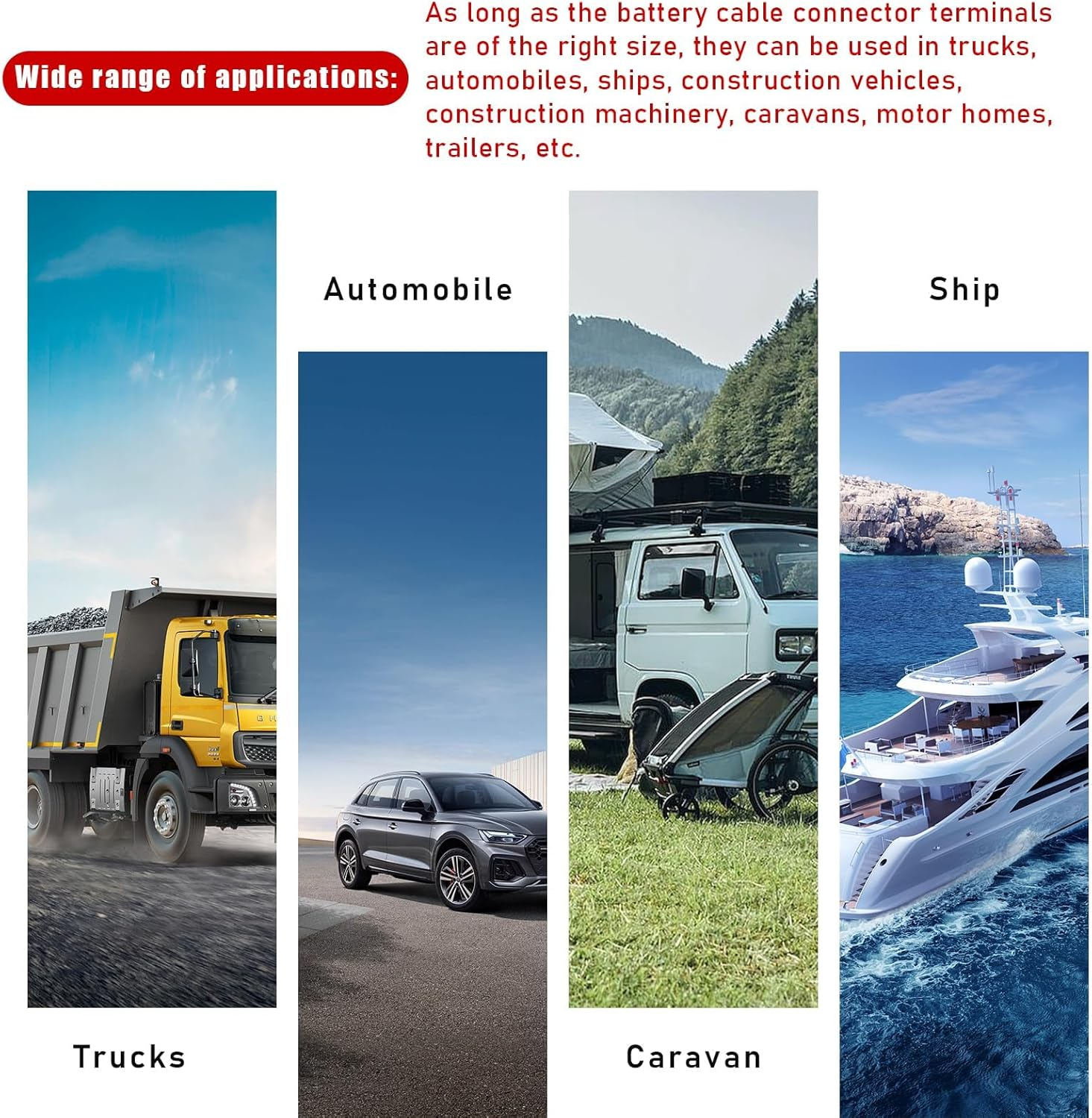 Dickno 4 PCS Battery Terminals Connector, anti Corrosion Top Post Battery Terminal Clamp with Felt Fiber Washer, Adjustable Positive Negative Battery Cable End for Car, Boat, Truck image number 3