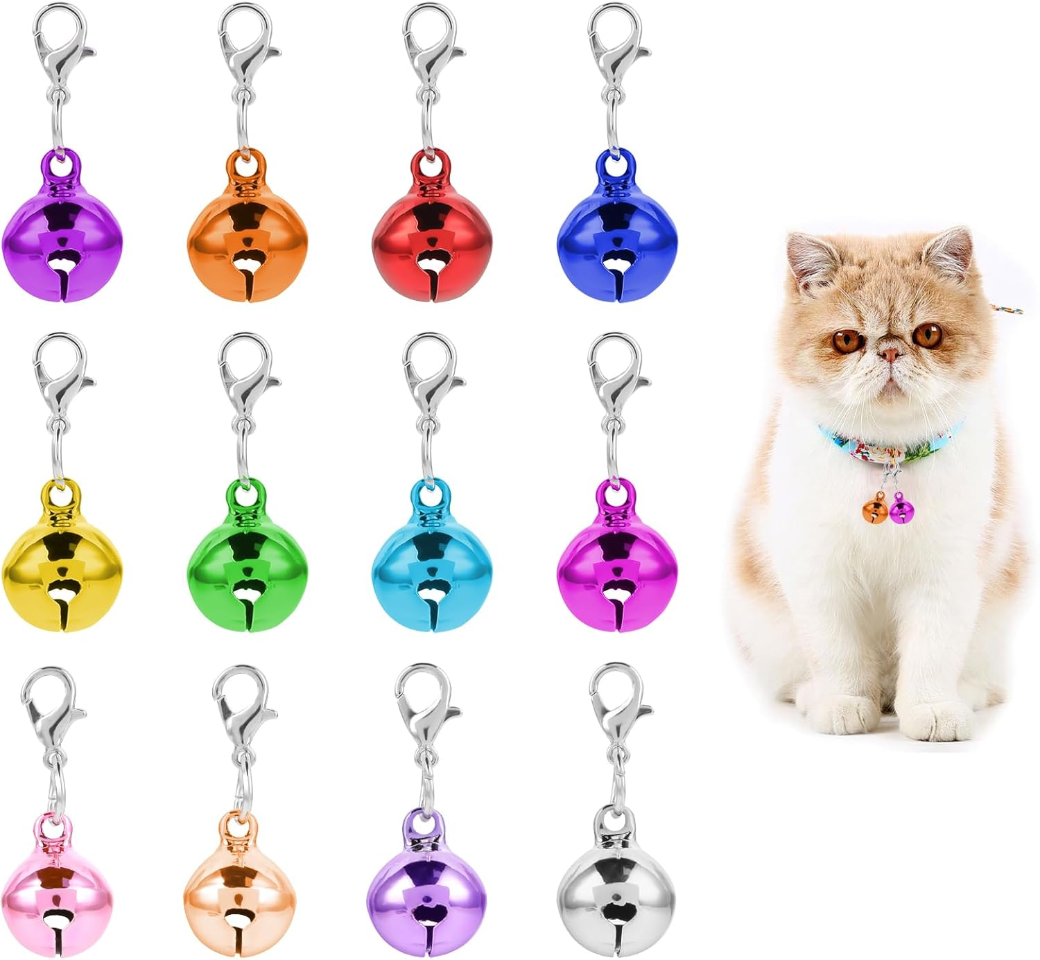 12 Pieces Cat Bell Dog Bell Dog Collar Charms Colorful Cat Collar Bell Loud Pet Collar Bells Charms Small Cat Collar Bells Charms with Clasps for Cat Dog Puppy Collers DIY Crafts Party Decorations, No