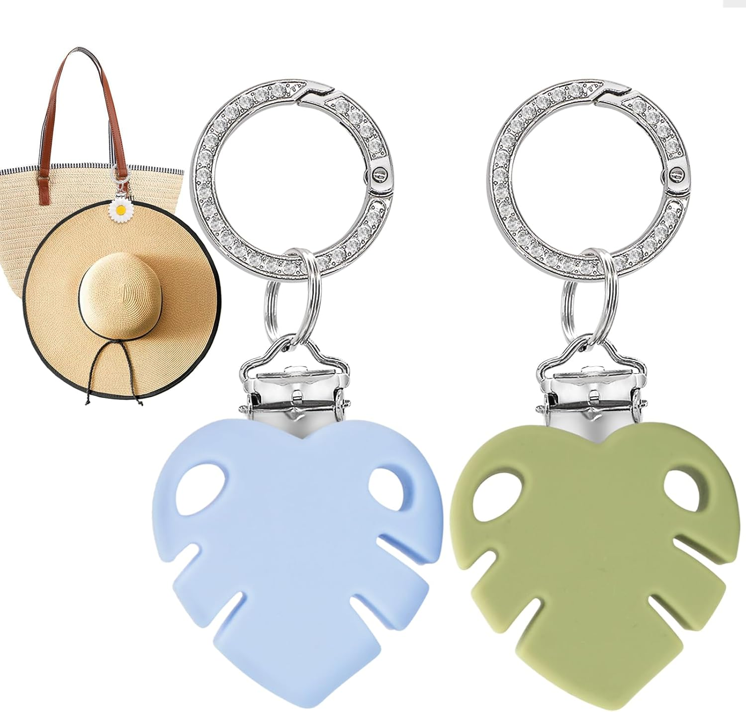 QUYANGCHIFENG 2Pcs Hat Clips for Travel on Bag, Silicone Hat Carrier for Backpack, Luggage, Bogg Bags, Protect Hat from Falling, Travel Woman (Green&Blue) image number 6