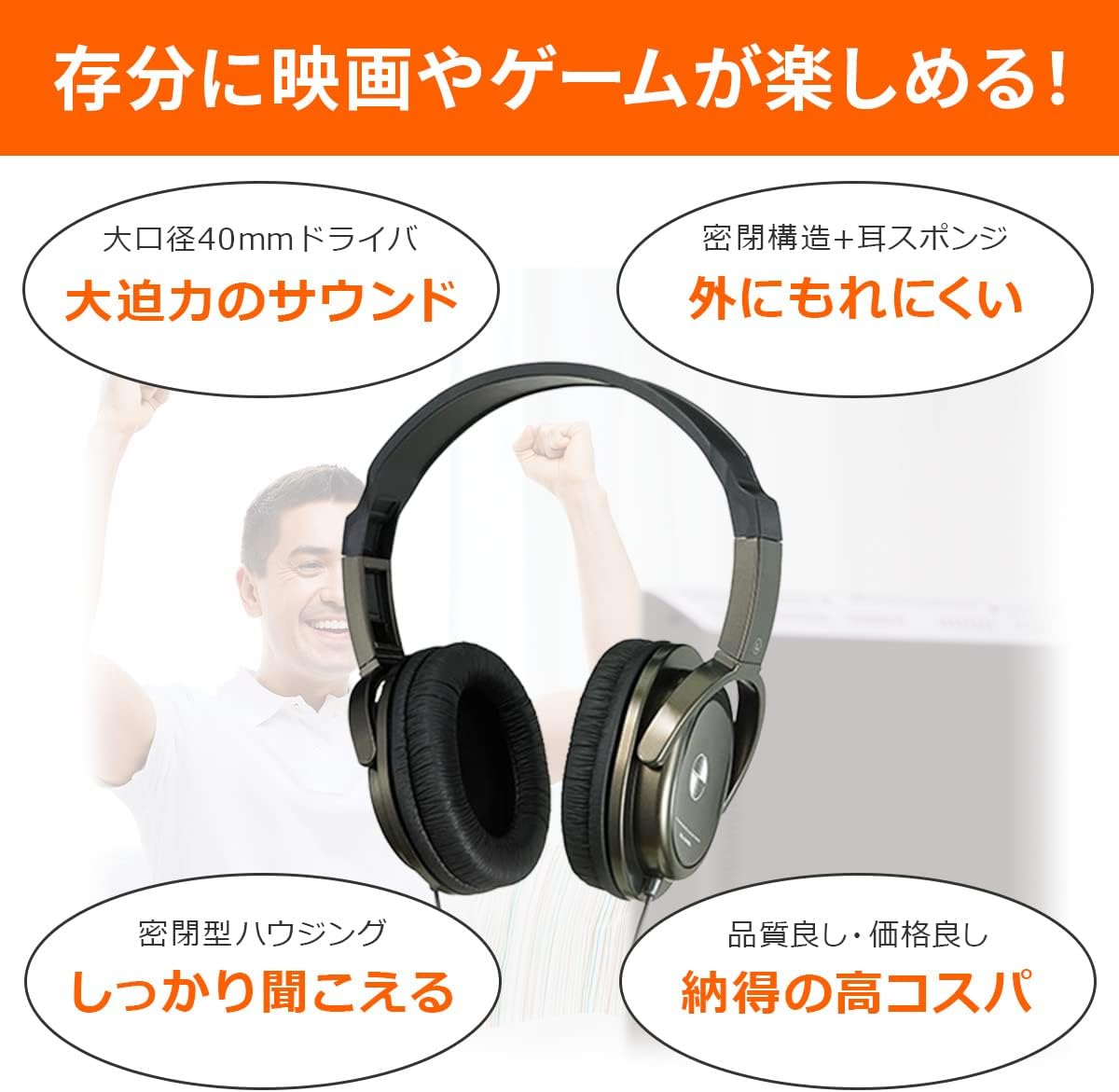 Elpa RD-OH50 Sealed Headphones Headphones Wired 20-20 000Hz Approx. 9.8 Ft (3.0 M) image number 1