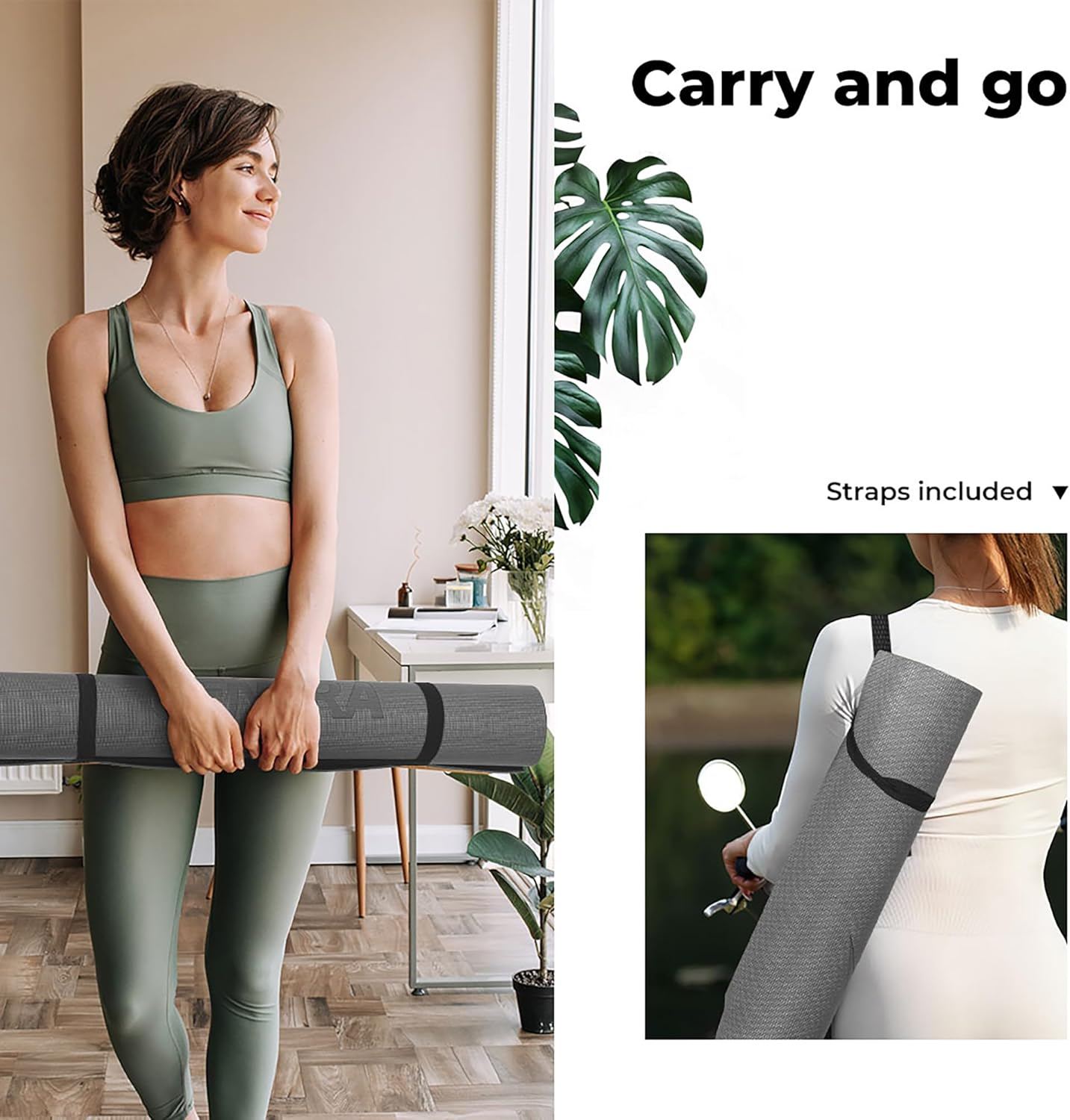 Centra Yoga Mat Lightweight Multipurpose Exercise Mat for Yoga, Pilates, and Home Workout,5Mm Thick Cushion for Joint Support and Stability,183Cm X 83Cm Grey/Green image number 2