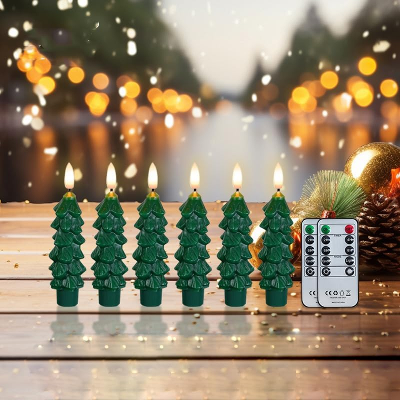 Flameless LED Christmas Tree Candles Set, Realistic Wax Design and Warm White Light, Perfect for Holiday Decoration and Gifts (6 Pack, 5 Inch) image number 4