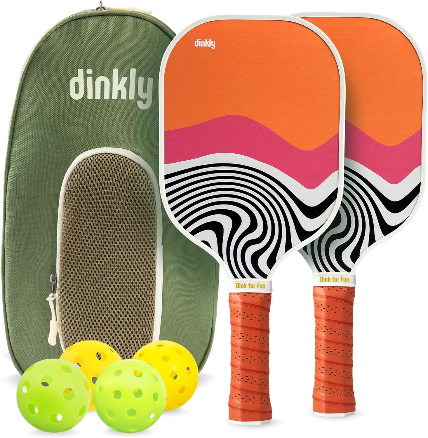Dinkly Pickleball Paddles Set of 2 - USAPA Approved Graphite Pickleball Racket, 2 Pickleball Rackets, 4 Balls and 1 Portable Carry Bag, Aesthetic Pickle Ball Set for Men Women Beginners