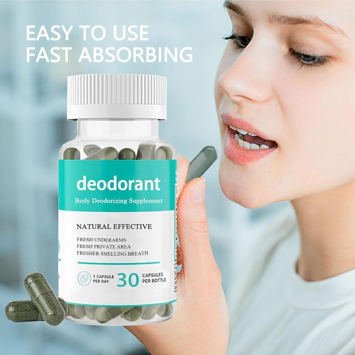 Body Deodorizing Supplement,Body Deodorizer Capsules,Body Deodorant Supplement,Body Deodorant,30 Capsules/Bottle image number 6