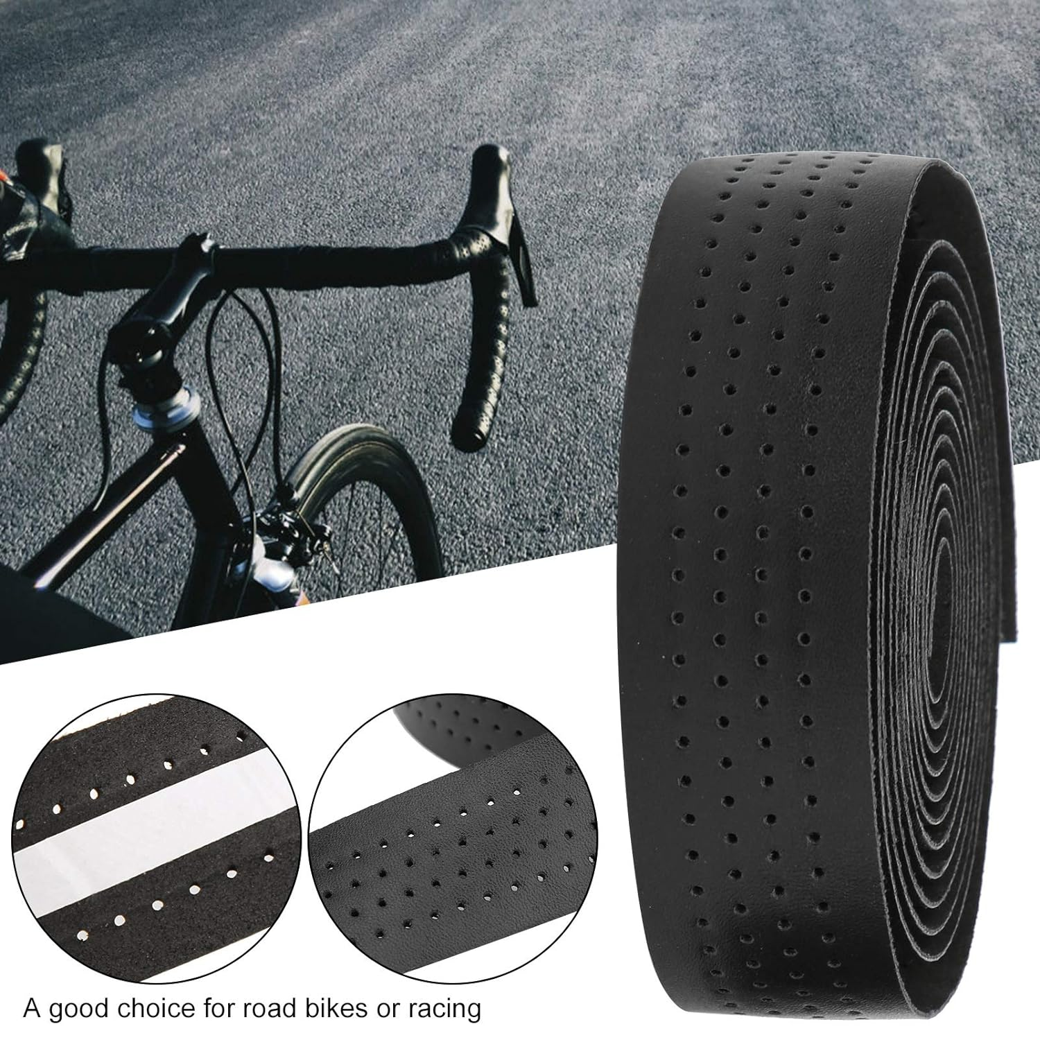 Bike Handlebar Tapes, 2Pcs PU Leather EVA Bicycle Bar Tape with Adhesive Backs, Durable Antislip Soft Cycling Handle Wraps, Enhance Your Bike Grip for Road Bikes and Racing(1#) image number 2