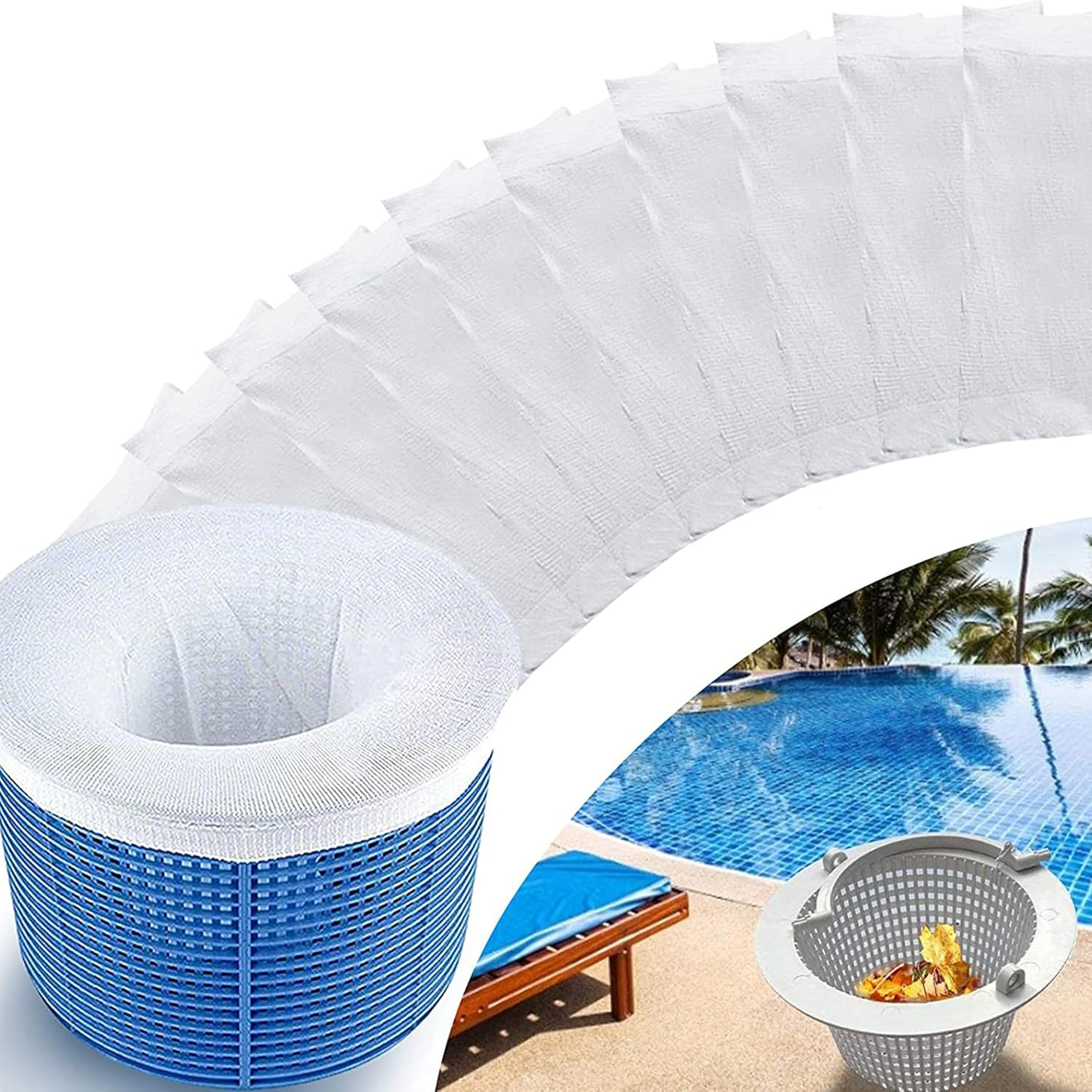 30-Pack Reusable Pool Skimmer Socks - Ultra-Fine Mesh Filter Socks for Effective Debris and Leaf Removal, Compatible with Skimmer Baskets (White) image number 6