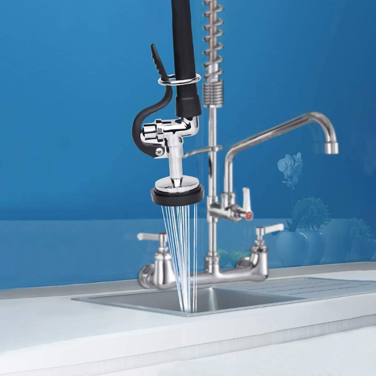 KWODE Pre-Rinse Spray Valve Head for All Commercial Kitchen Sink Faucet, High Pressure Dish Sprayer Nozzle with Hand Grip Assembly Replacement Kit for Restaurant Industrial Faucets image number 1