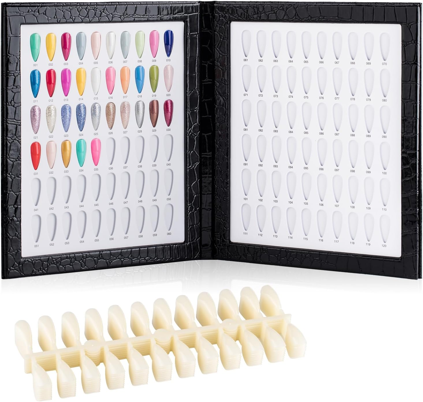 BNG Nail Display Book 120 Colour Professional Nail Gel Polish Display Card, Black Leather Book Nail Color Chart, Nail Art Salon Design Display Booklet 240 Pcs False Nails Tips image number 4