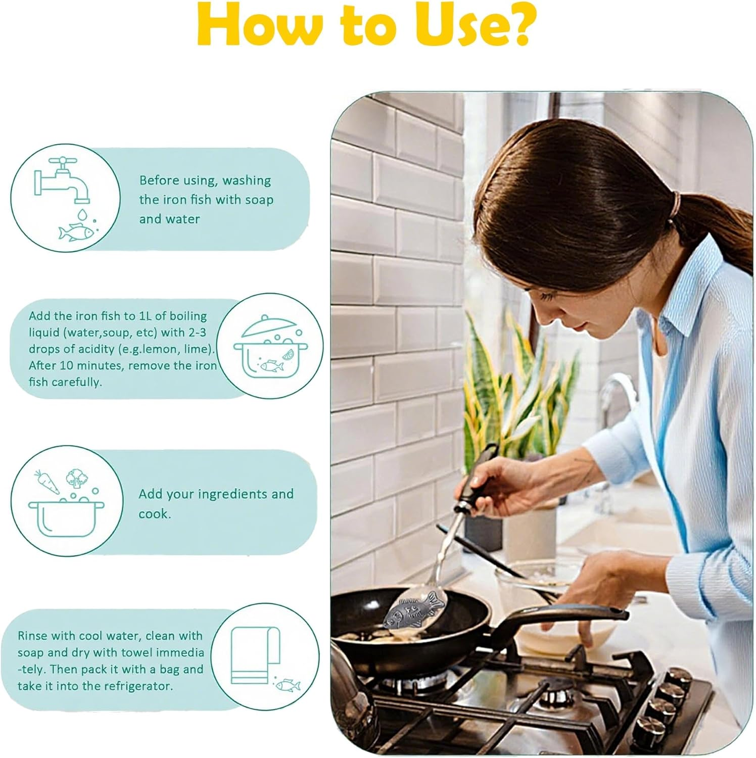 YDCZTYGY 2 Pack Lucky Iron Fish, Add Natural Sources of Iron to Food and Water Effective and Safe Cooking Tool image number 2