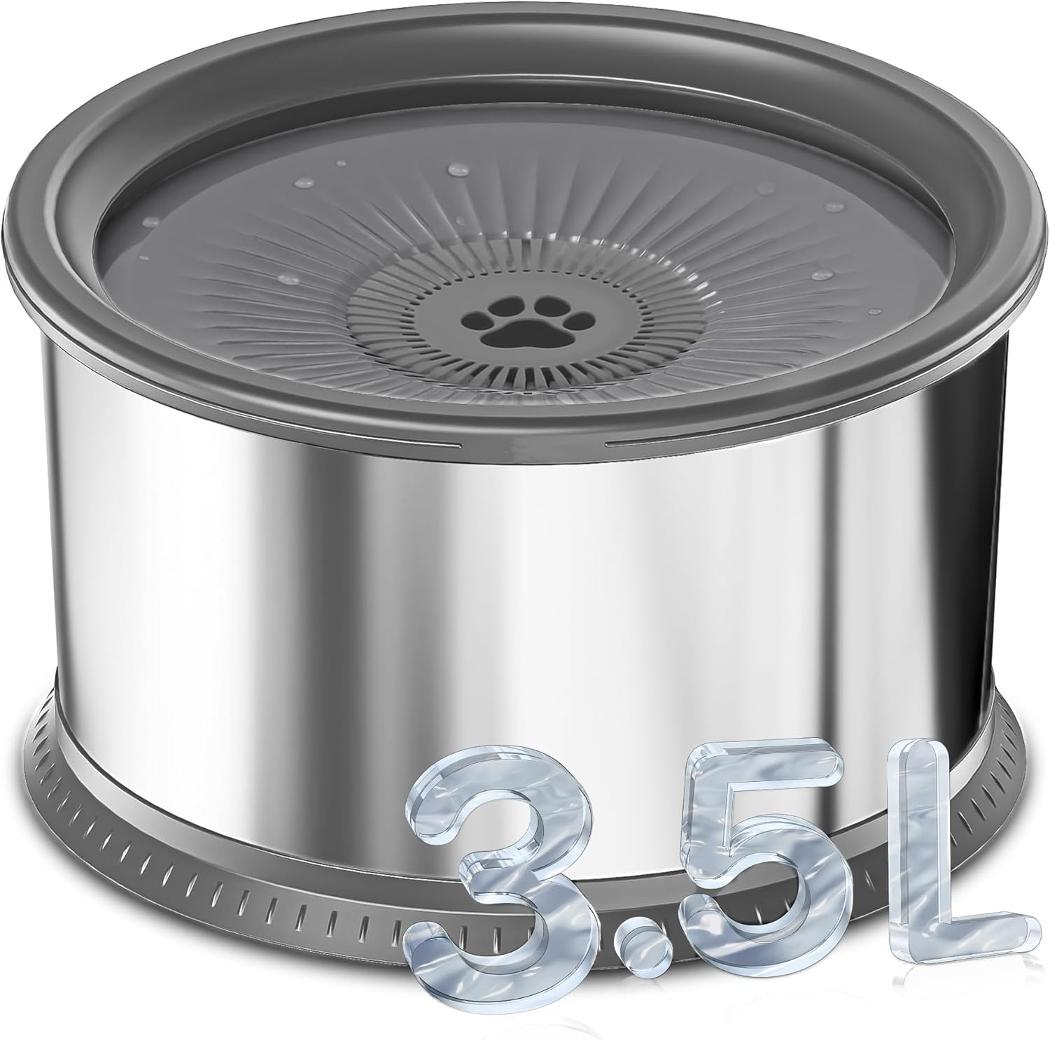 3.5L Dog Water Bowl, Large Capacity No Spill Dog Water Bowl, Stainless Steel Spill Proof Slow Water Feeder, No Splash Water Bowl, with Anti-Slip Mat for Messy Drinkers, Grey. image number 6