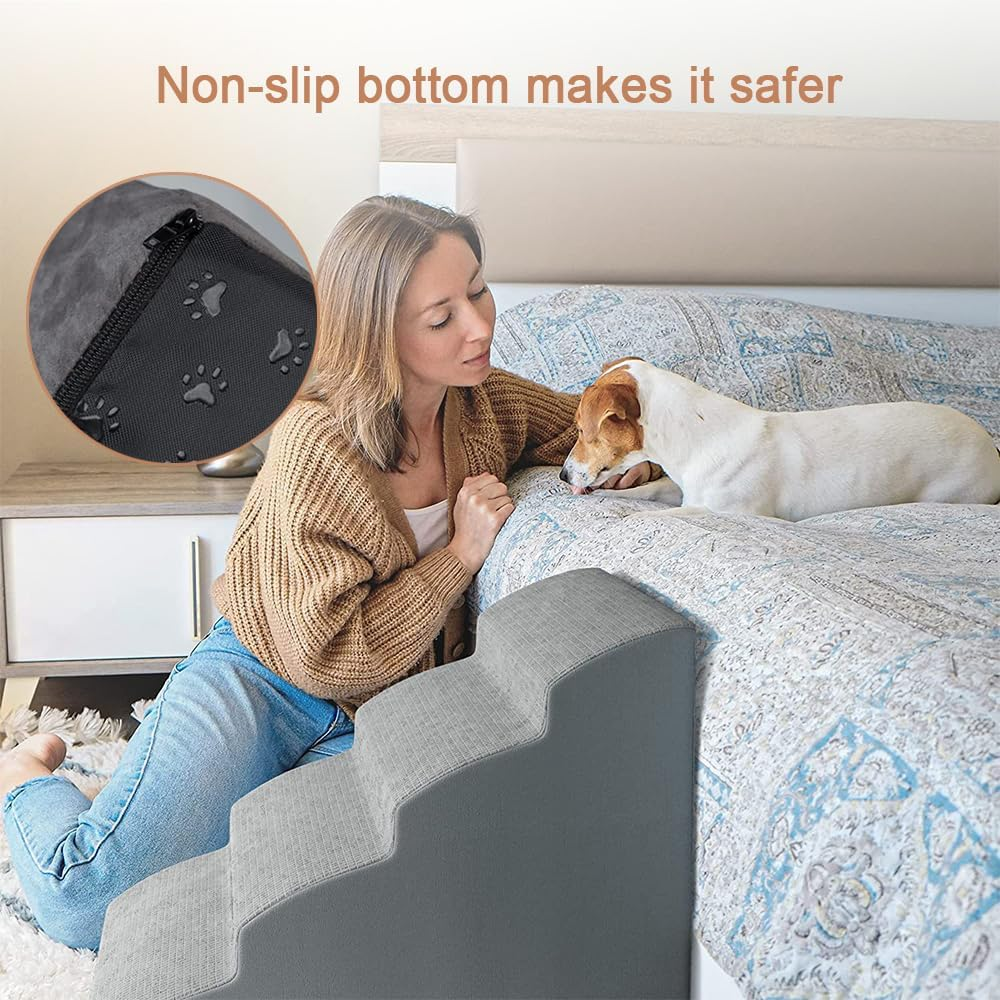 Sturdy Dog Stairs and Ramp for Beds or Couches Pet Stairs High Density Expand Foam, Pet Ramp with Washable Cover image number 4