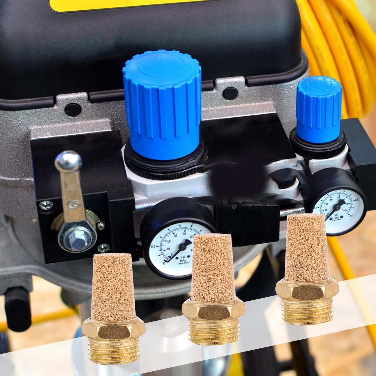 TEHAUX 8Pcs Brass, Sintered Bronze Pneumatic - 1/4 Npt Silnecer Breather Vent - 1/2 Male Thread Sintered Pneumatic All Bronze Brass G1 image number 3