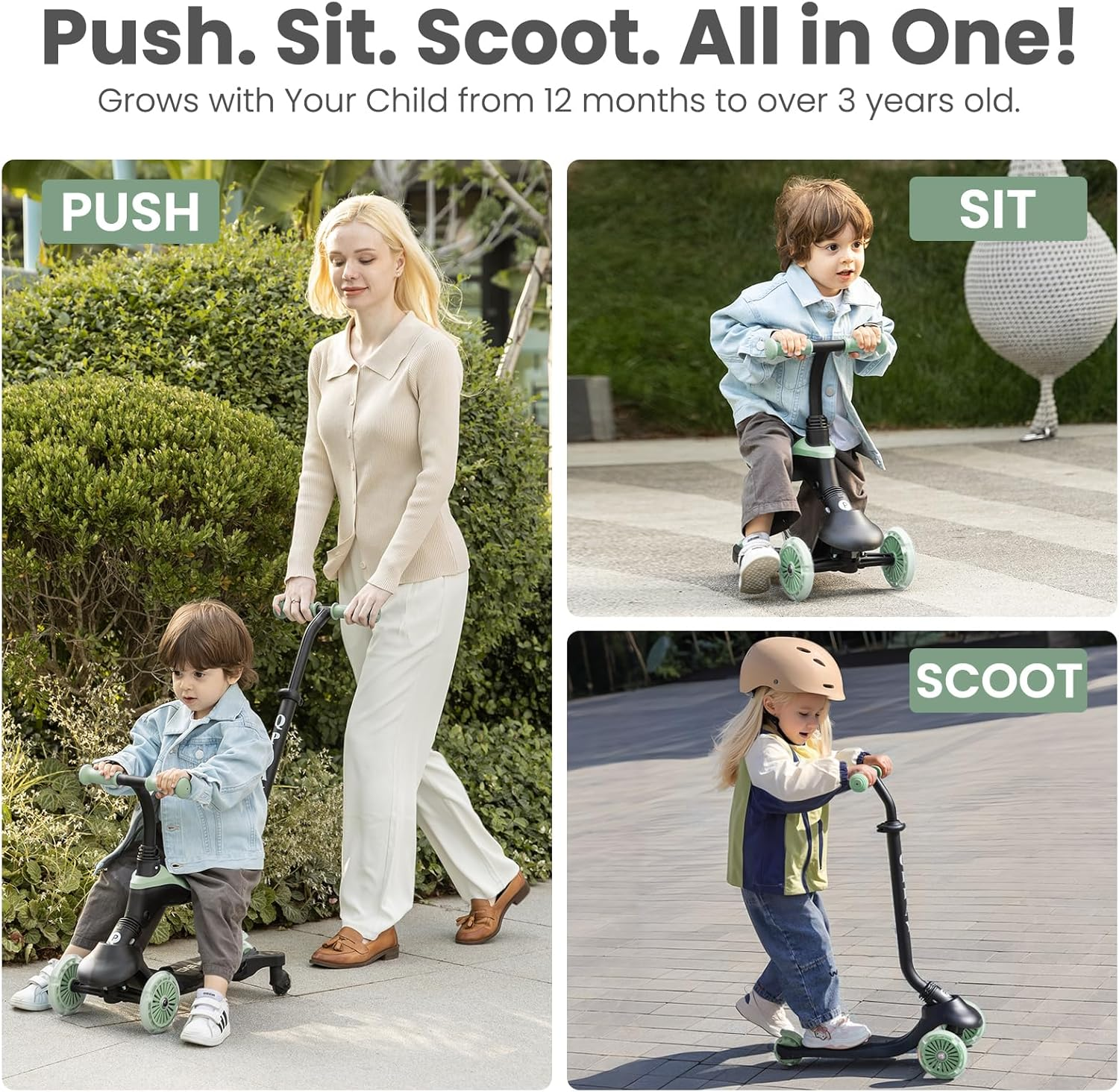 Kids Kick Scooter Ages 1 to 6 | up to 110 Lbs | 3 Wheel Scooter with Adjustable Push Handle Height,Lights on Deck & Wheels,Toddler Ages 2 to 5 Boys & Girls Gifts Ride-On Toys image number 2