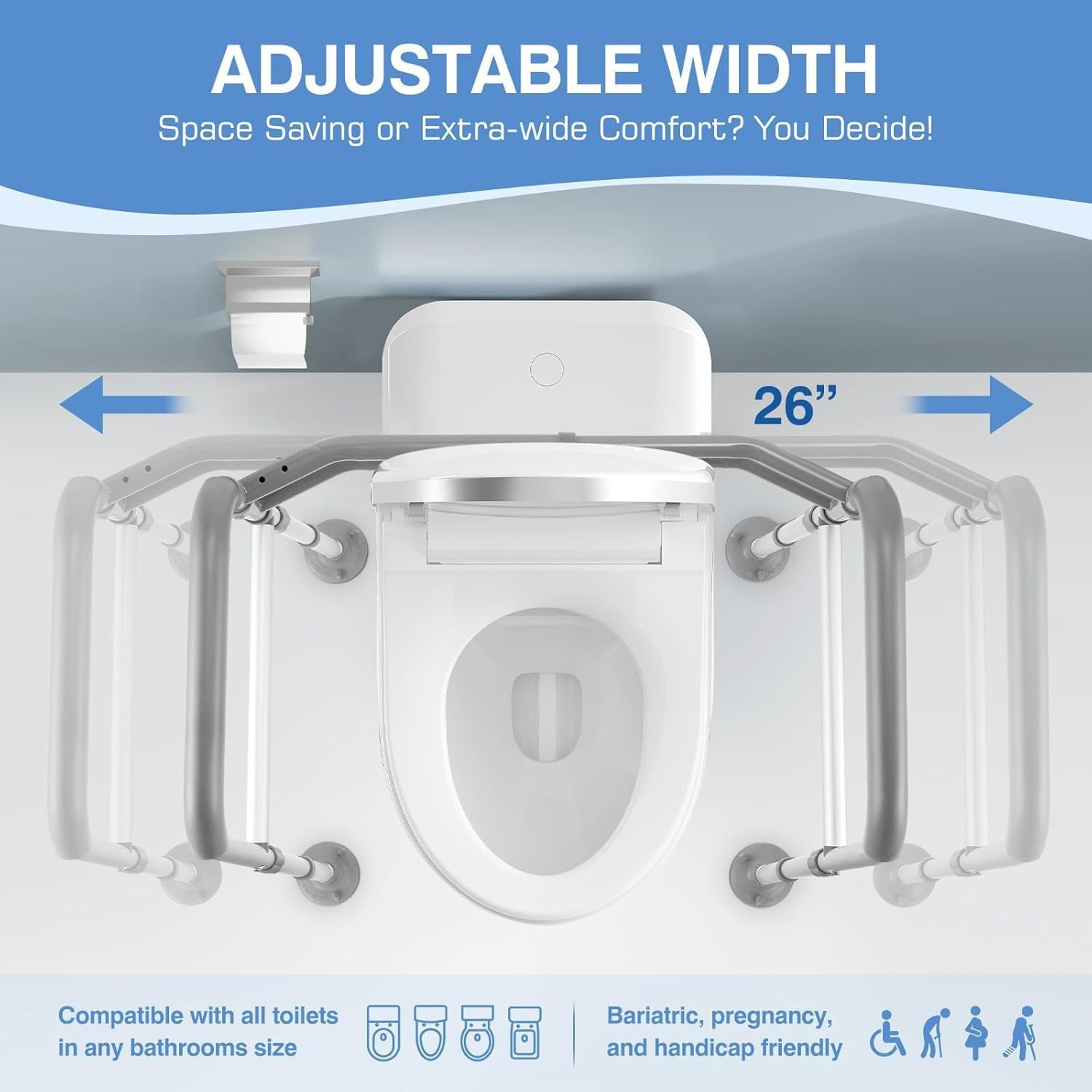 Toilet Safety Rails, Safety Frames Rails Suction Cup Floor Standing Toilet Armrest，Adjustable Bathroom Support Handles, Fits Most Toilet image number 3