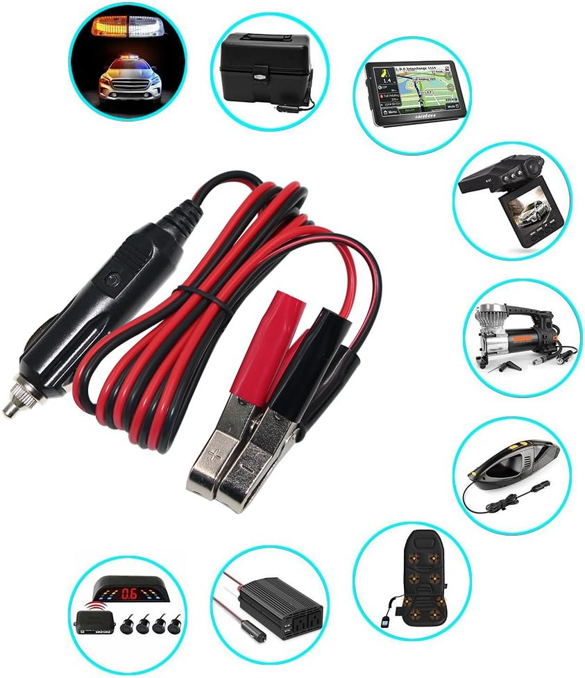 12V Cigarette Lighter Plug Adaptor to Alligator Clips Jumper Power Cable,3Ft Clamp Clip-On 24V Auto Cigarette Lighter Male Adapter image number 1