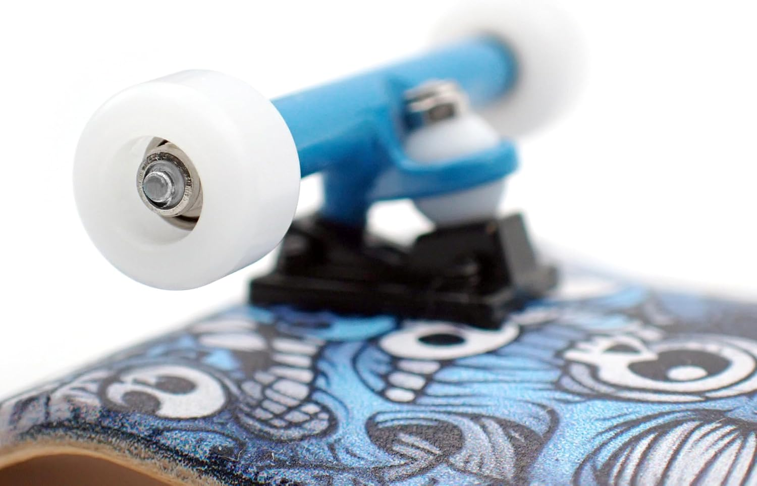 SPITBOARDS 36 X 96 Mm Wood Fingerboard Complete Set-Up, Pre Assembled, 5-Layers Wood, Pro Trucks with Lock Nuts, CNC Bearing Wheels, Real Wear Graphics, Lasered Foam Grip Tape, Blue Mummy Skulls - Alien Mushrooms image number 2