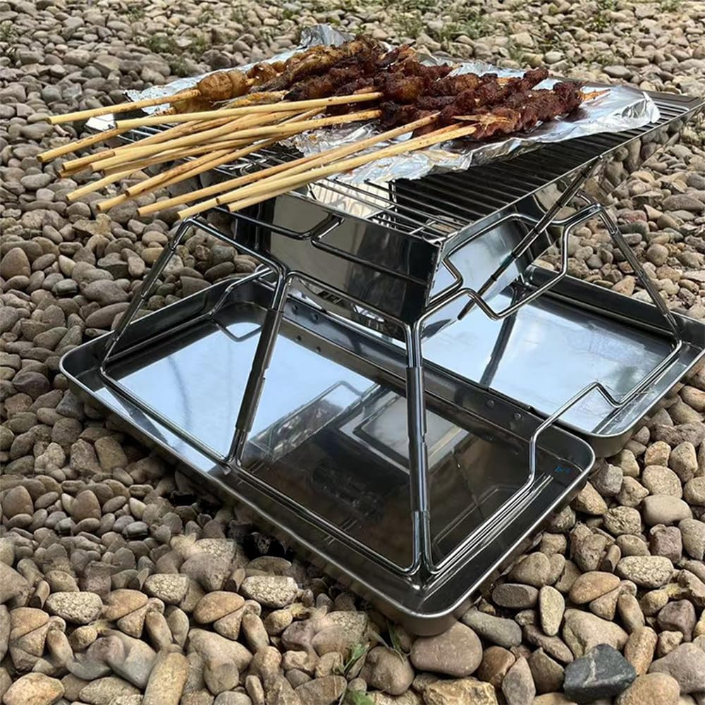 Portable Camping Fire Pit, Folding Charcoal BBQ Grill with Carrying Bag, Foldable Barbecue Firepit, Stainless Steel Burning Charcoal Fire Pit, Collapsible Camping Pits Grill for Barbeque image number 6
