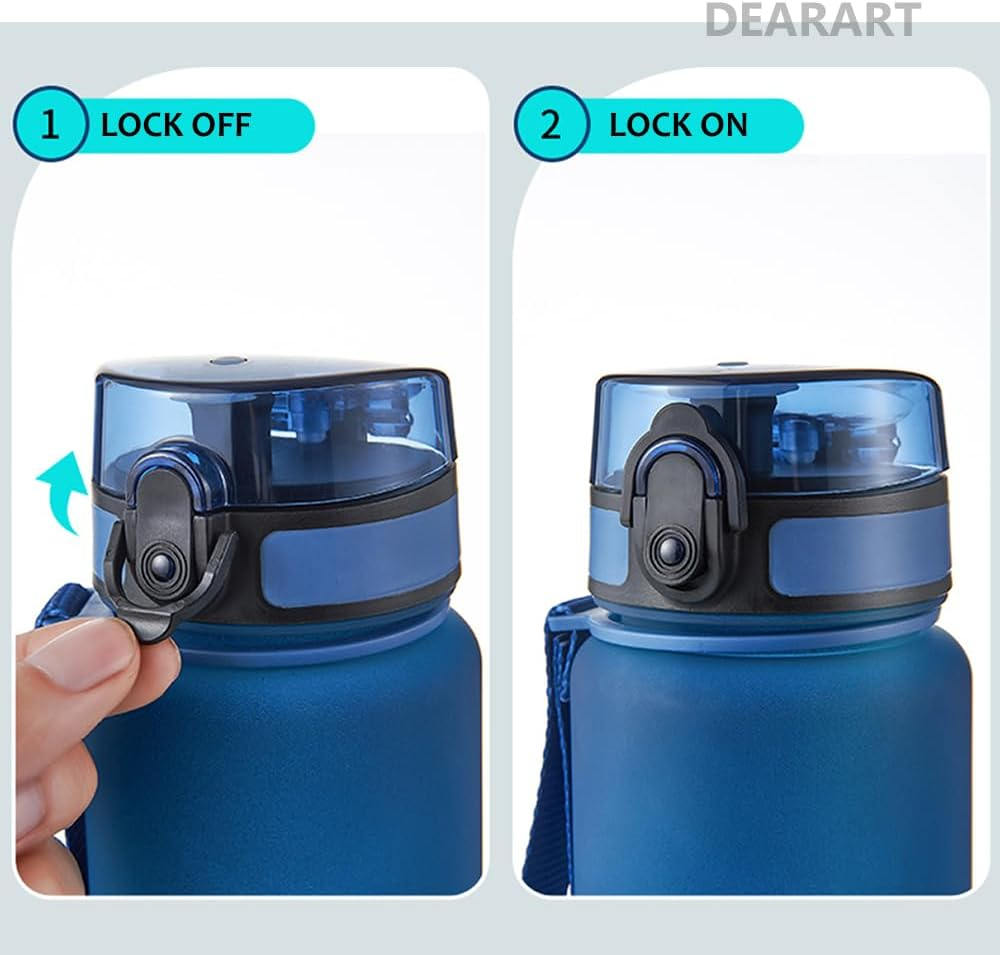 DEARART 1000Ml Blue Water Bottle with Motivational and Time Marker, BPA FREE Quick Drink without Straw, Suit Sports Office Gym School Ect. image number 6