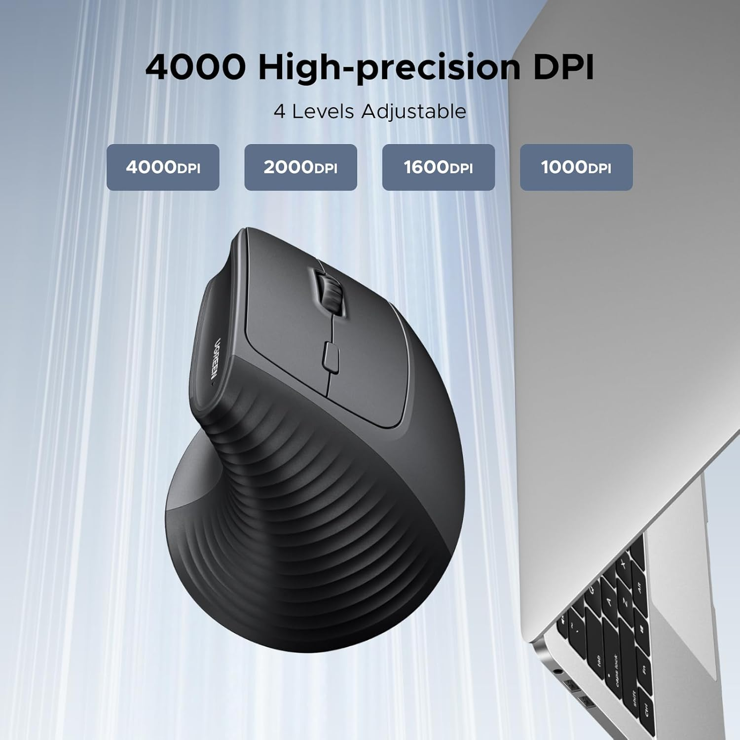 UGREEN Wireless Ergonomic Vertical Mouse, Bluetooth & 2.4G, 4000DPI Optical Tracking, 57&deg; Ergonomic Angle, 6 Buttons, 4 Adjustable DPI Levels Silent for Laptop, Macbook, Chromebook, Desktop image number 1