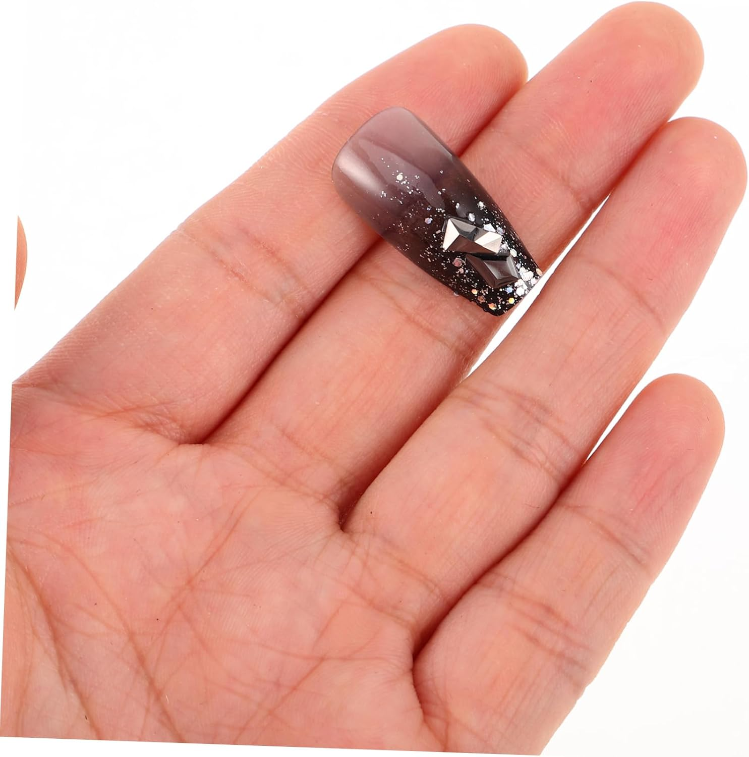 PENIKOKO Medium Dark Glitter Nail Tips Handmade Press Nails Rhinestones Temporary for Women Girls image number 5