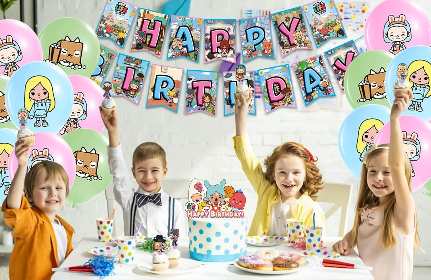 Toca Life World Birthday Decorations Set, 32 Pieces, Balloon Latex Balloon, World Balloons, Happy Birthday Banner, Toca Life World Cake Decoration, Cupcake, Decorations for Children'S Birthday Parties image number 2