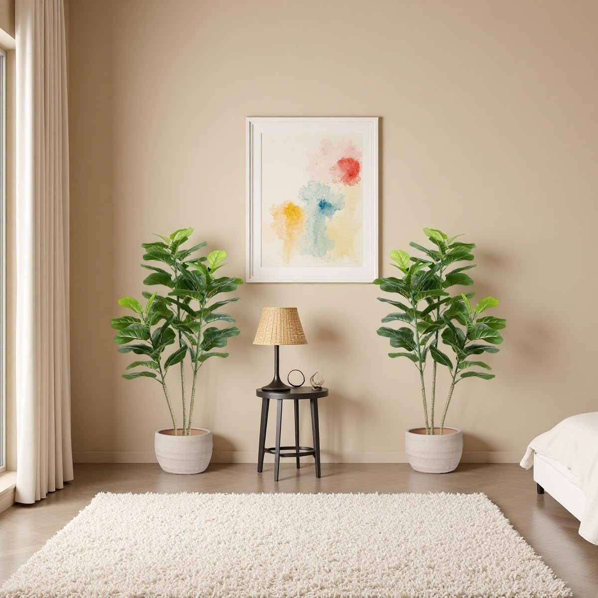 Set of 2 Artificial Fiddle Leaf Fig Trees, 130CM Tall Fake Plants with Pots, Large Faux Ficus Lyrata with Realistic Green Leaves for Indoor Home Decor, Outdoor Decoration &ndash; (130CM-2PCS-B) image number 6