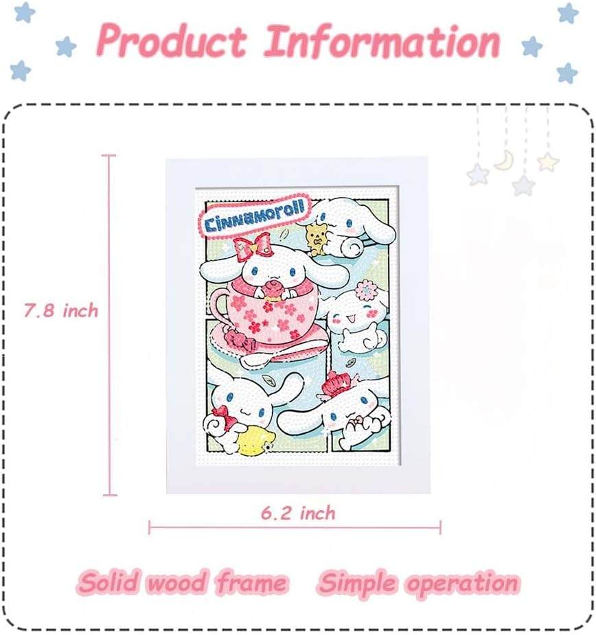 Akutoer Cute Cartoon Diamond Drawing Kits, Kawaii Painting with Diamonds, Gem Arts & Crafts, DIY Paint Supplies with Frames for Home Decor(Cinno) image number 4