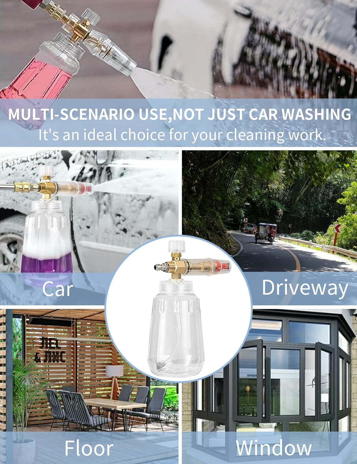 Foam Cannon with 1/4 Inch Quick Connector and Adjustable Nozzle, High Pressure Car Wash Water Gun, Professional Car Foam Cannon Is Suitable for Most Pressure Washing Accessories(1L) (Big) image number 3