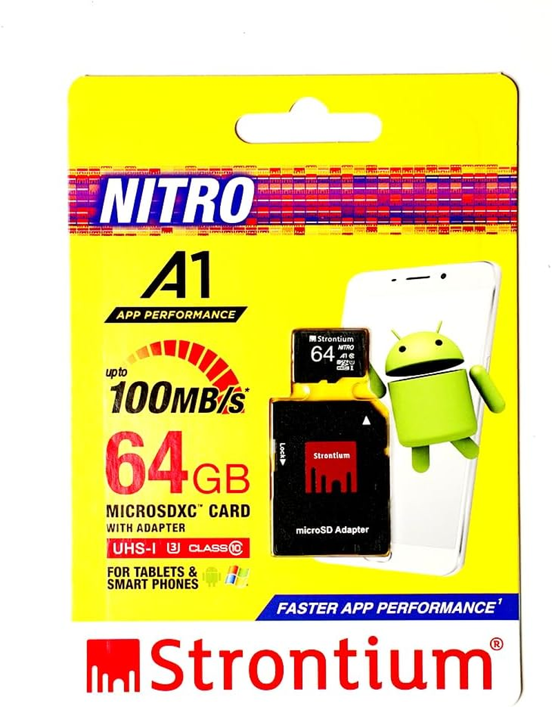 Strontium Nitro A1 Micro SDXC Memory Card with Adapter, 64 GB image number 1