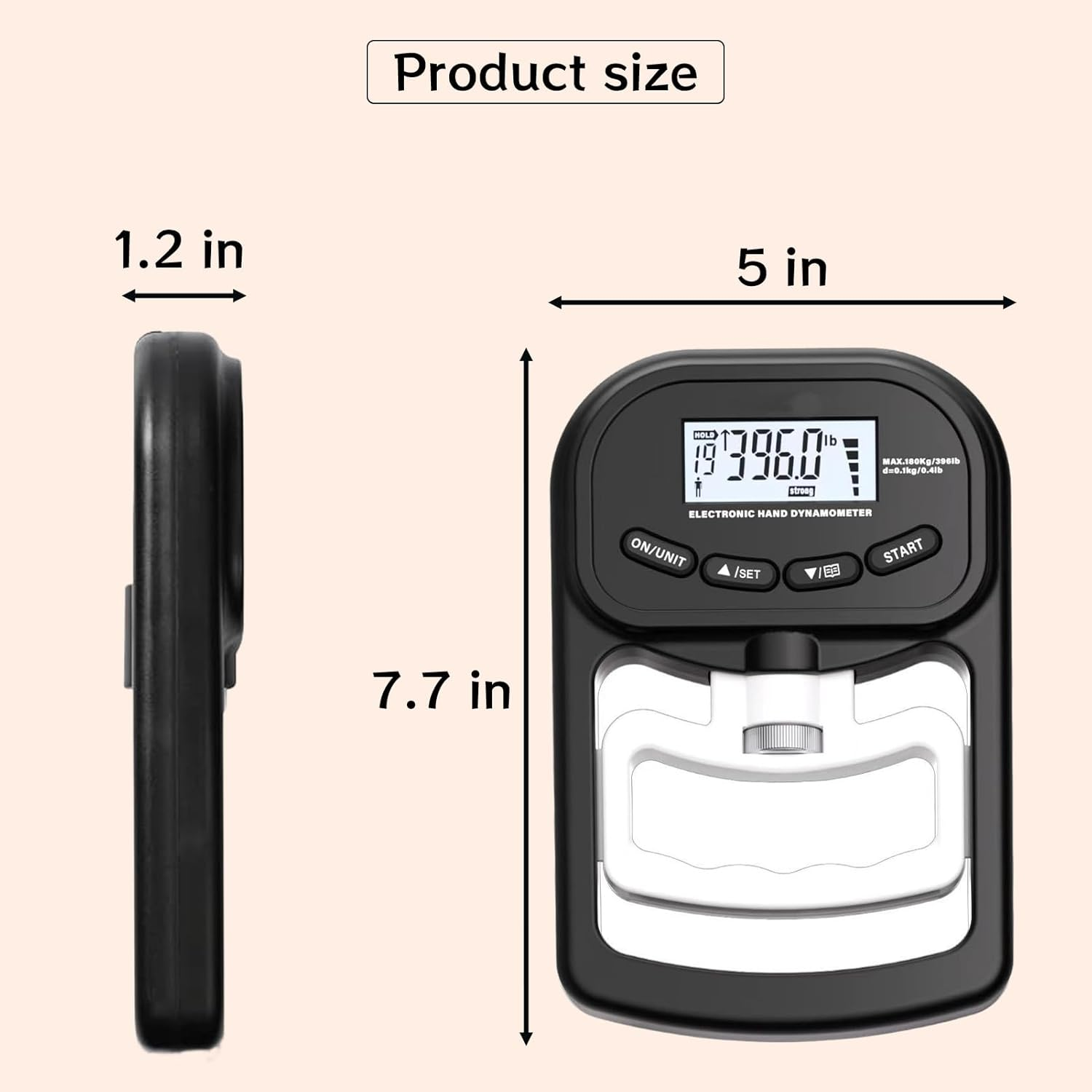 Grip Strength Tester, Grip Trainer, 396Lbs / 180Kg Electronic Hand Gripper Strength Trainer with LCD Display, Gripping Strengthener for Sport, Home, School, Clinic Use image number 4