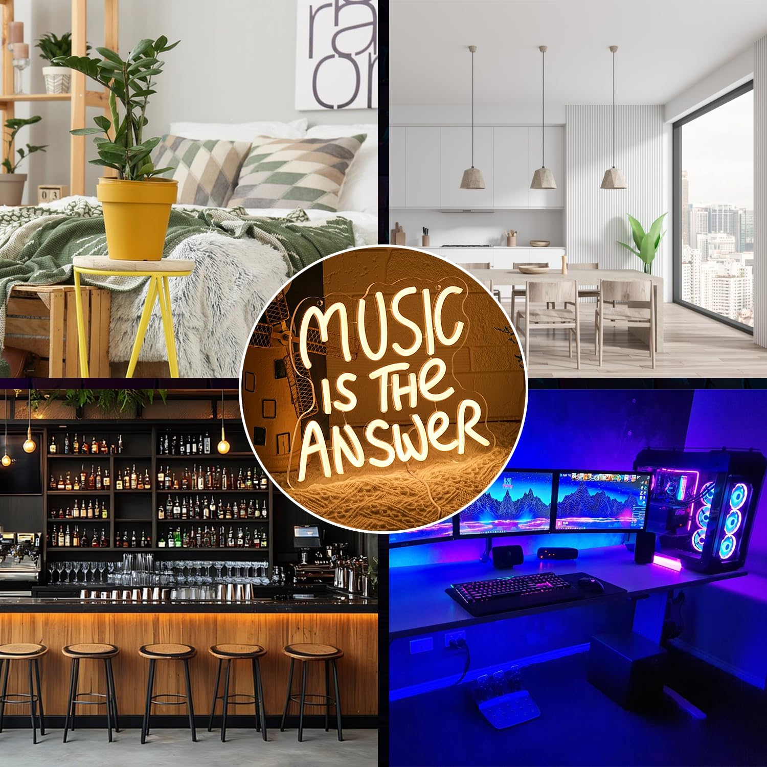 LMSIGNLY Music Is the Answer Neon Sign for Wall Decoration Warm White Neon Light Live Music LED Sign Music LED Letters for Studio Concert Bar Bedroom Party image number 5