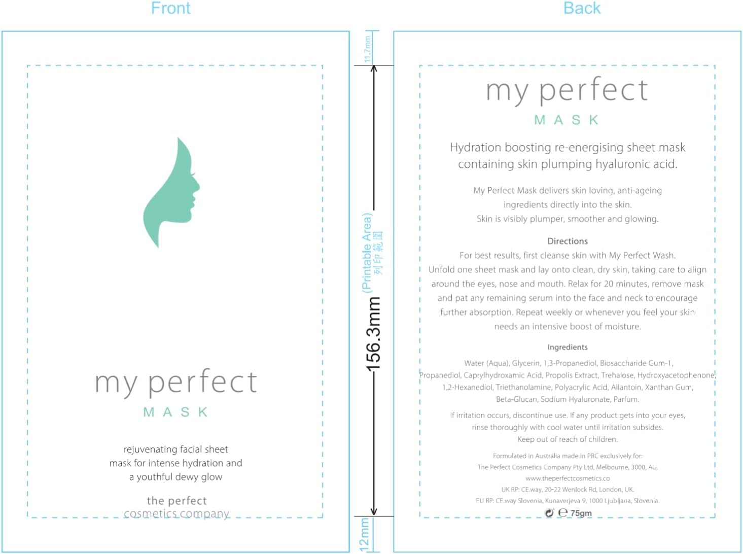 My Perfect Mask - the Perfect Cosmetics Company Hyaluronic Sheet Masks for Intense Hydration & Youthful Dewy Glow for All Skin Types (Pack of 3) image number 6