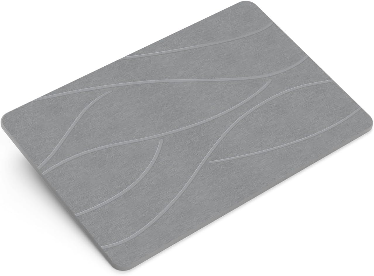 Monehet Stone Bath Mat, 39 * 60CM Diatomaceous Earth Bath Mat, Quick Drying Mat, Non-Slip Super Absorbent Quick Drying Diatomite Mat,For Bathroom Bathtub Kitchen Etc (Medium Grey)